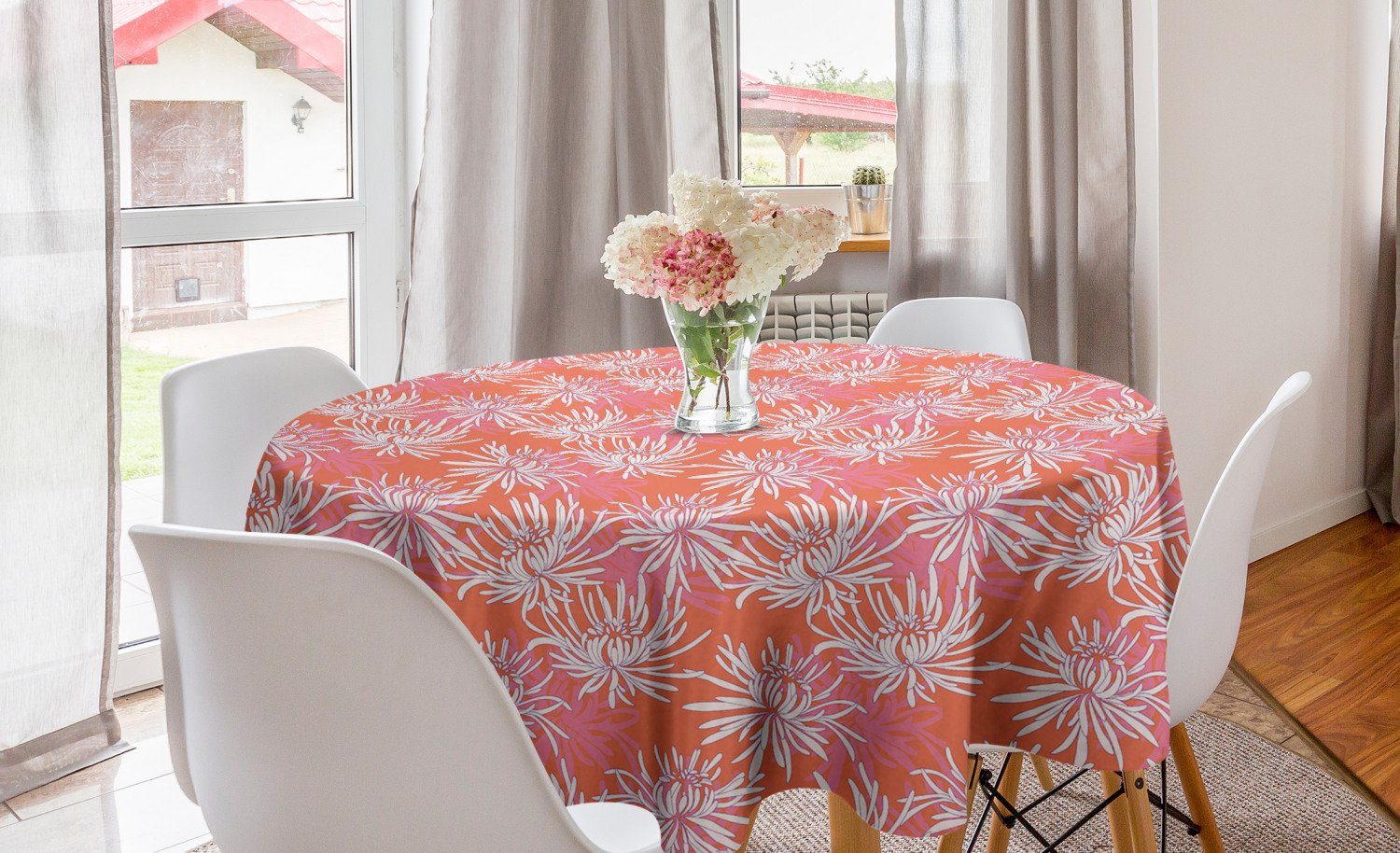 Abakuhaus Tischdecke Kreis Tischdecke Abdeckung für Esszimmer Küche Dekoration, Blumen Chrysanthemum Blumen-Entwurf