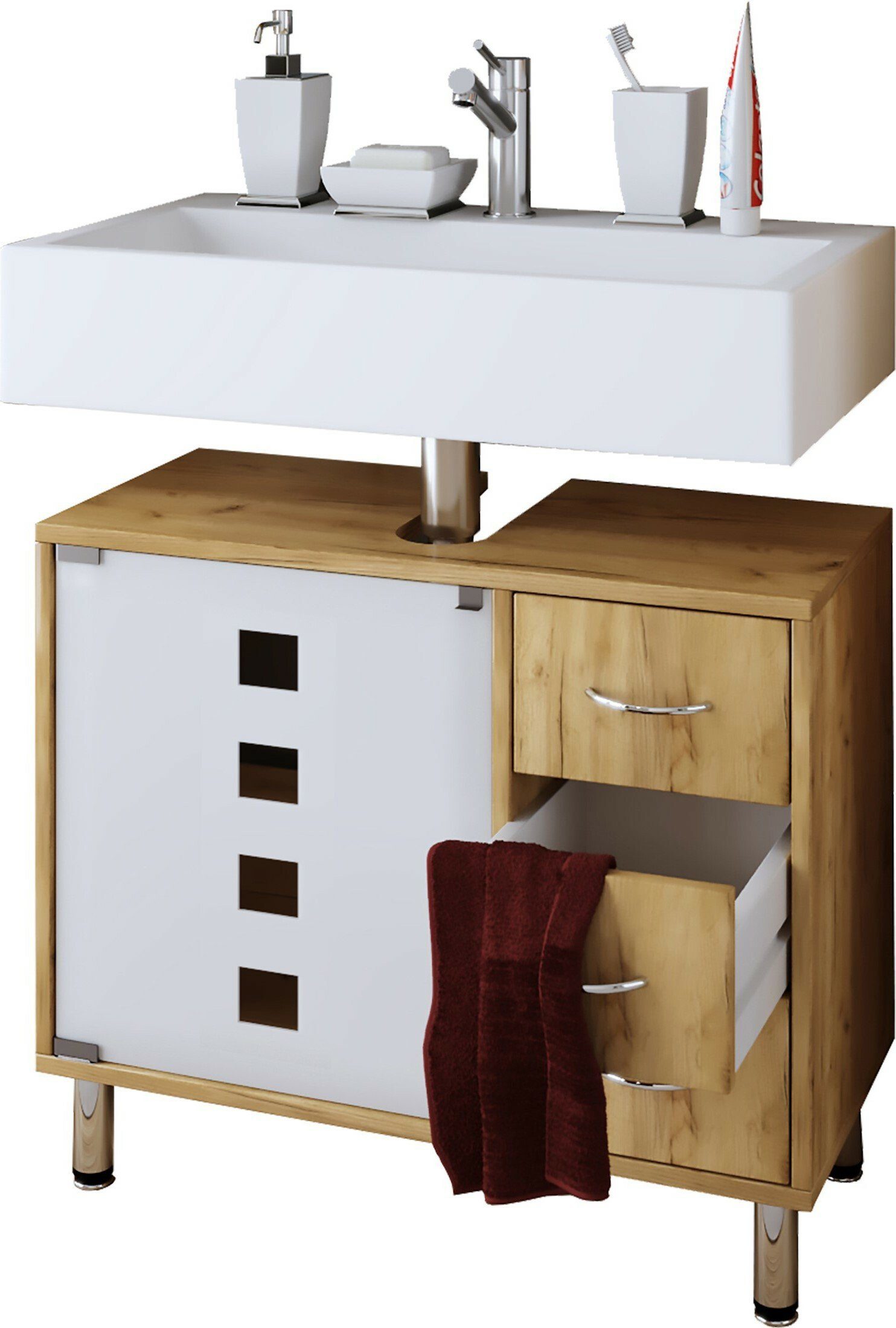 VCM Waschbeckenunterschrank Holz Badmöbel Badunterschrank Darola Schublade günstig online kaufen