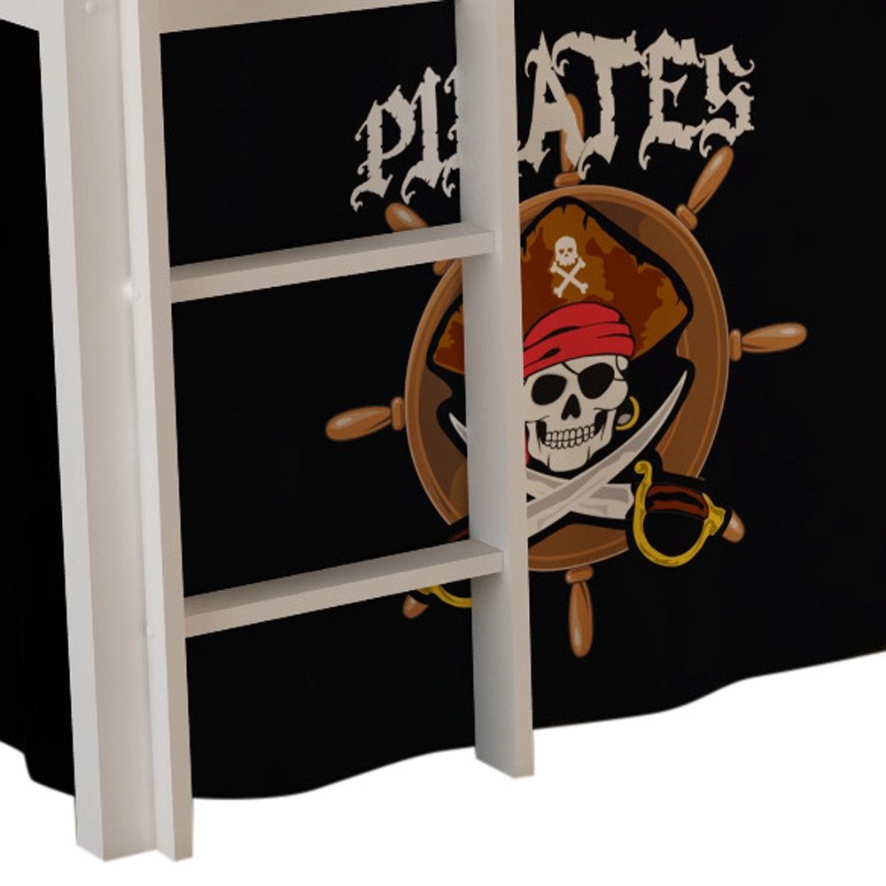 Lomadox Hochbett PINOO-12 Pirates in Kiefer massiv weiß lackiert 210/114/106 cm