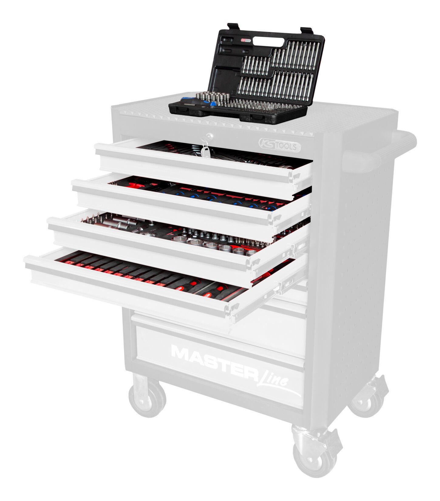 KS Tools Werkzeugwagen, (515-tlg), Universal-Systemeinlagen-Satz f. 4 Schubladen m. 515 Premium