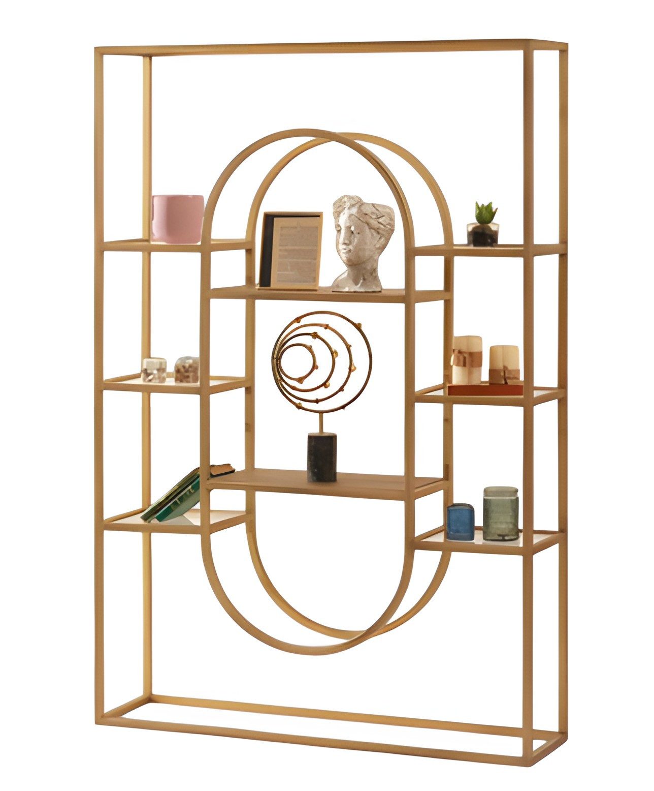 Xlmoebel Raumteiler XLMOEBEL Regal aus Holz und Metall in Gold, freistehend, 1-tlg., Made in Europa
