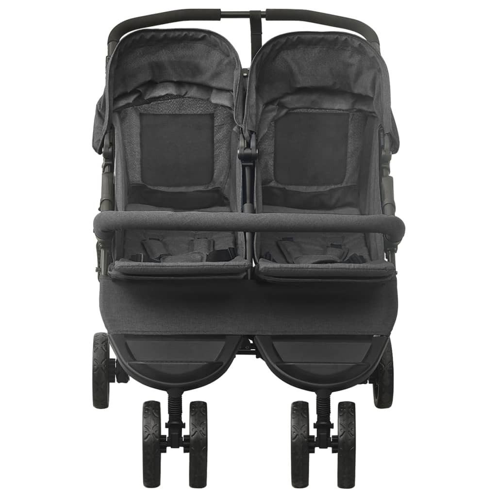 vidaXL Kombi-Kinderwagen Kinderwagen Kinderkarre Buggy Zwillings-Geschwisterwagen Anthrazit Sta
