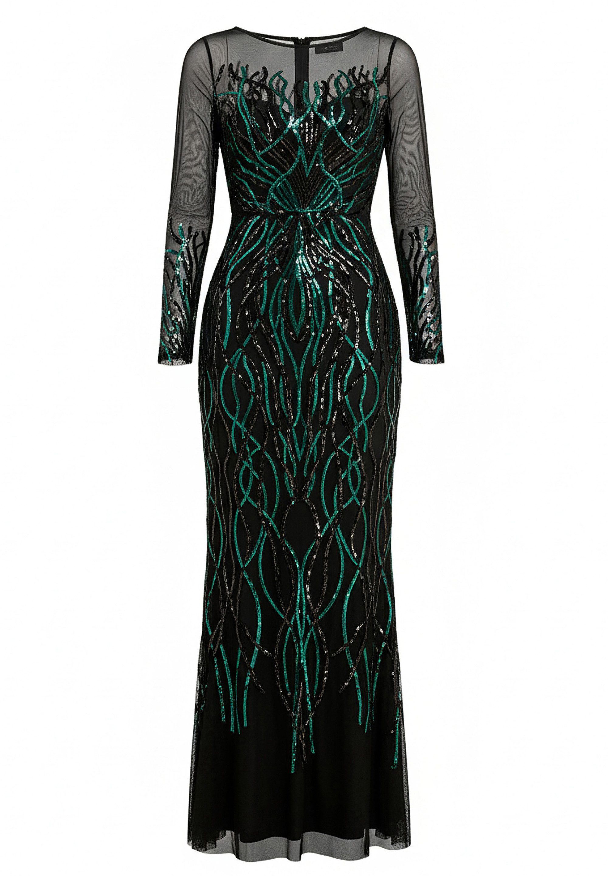 Goddiva Maxikleid Long Sleeve Sequin Flame Maxi Langes Kleid, Samt, Rundhals