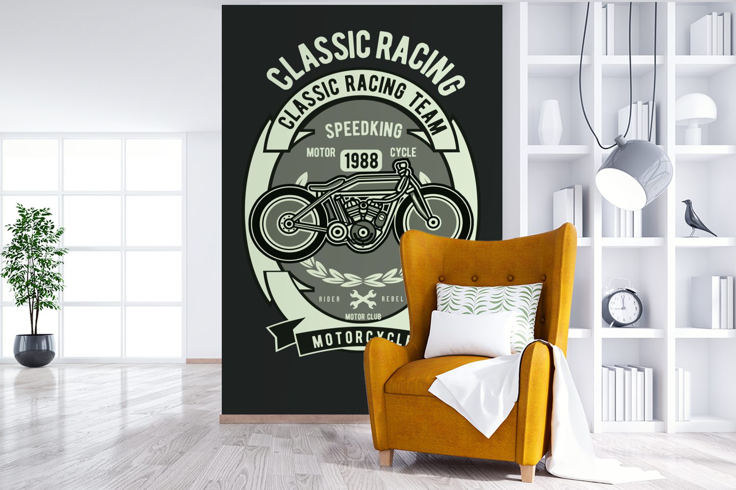 Montagefertig - St), Illustration, bedruckt, Motorrad Vintage Wandtapete Brief Vinyl Wohnzimmer, (3 für - Matt, Tapete MuchoWow - Fototapete
