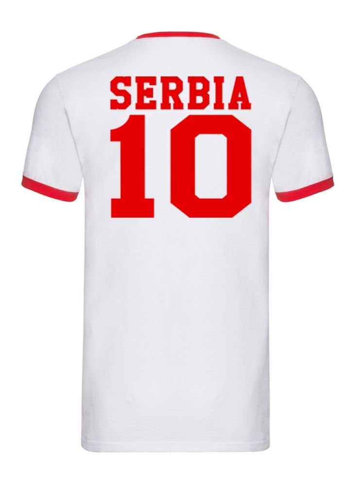 & Serbia Serbien T-Shirt Sport Herren Blondie Rot/Weiss Europa Trikot WM Meister Fußball EM Brownie