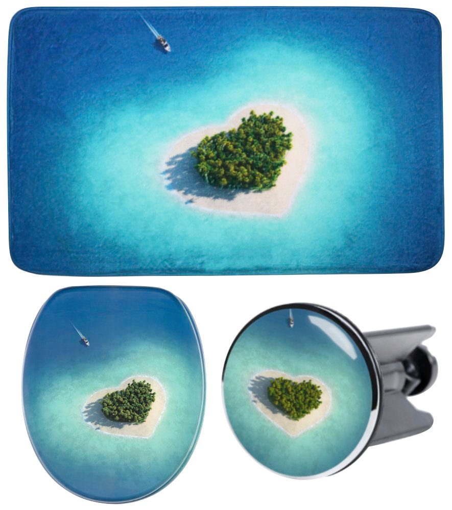 Sanilo Badaccessoire-Set Dream Island, Komplett-Set, 3 tlg., bestehend aus WC-Sitz, Badteppich und Waschbeckenstöpsel