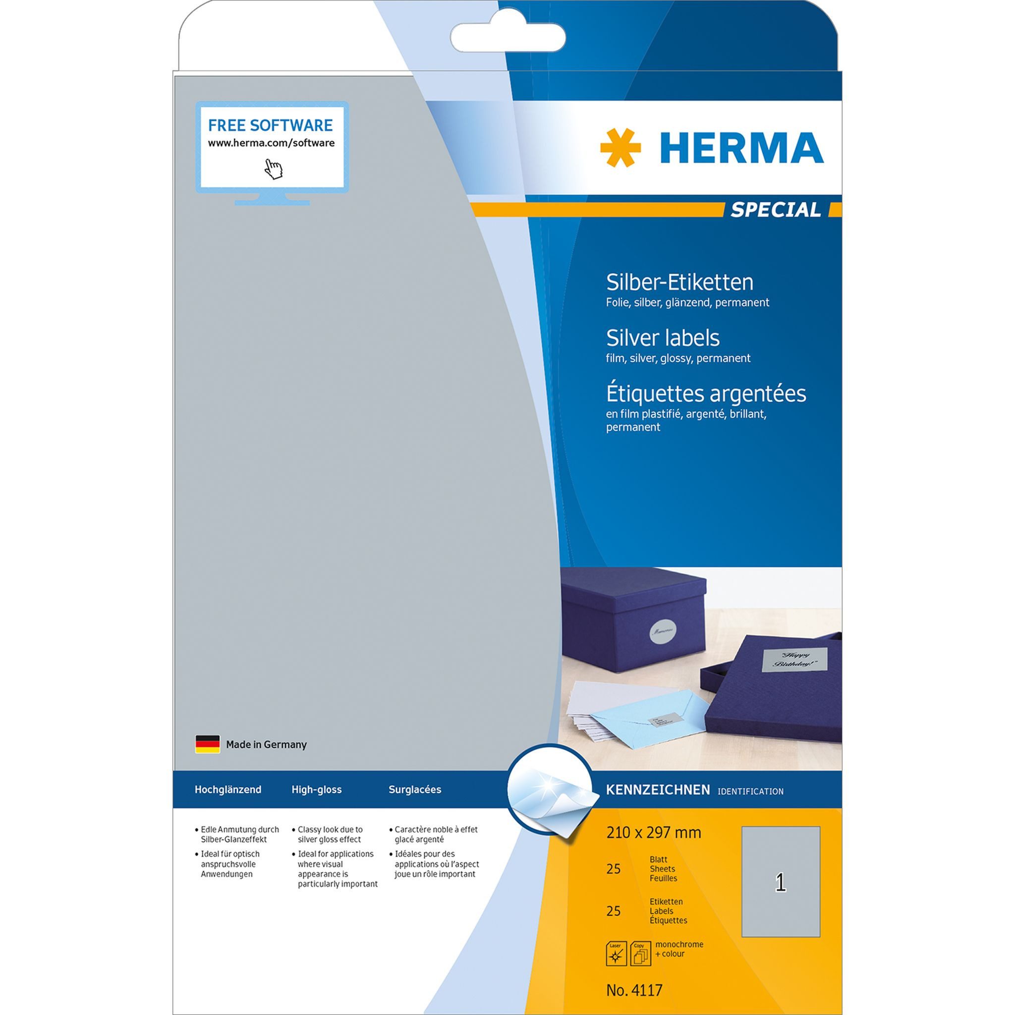HERMA Etikett Herma Etiketten permanent haftend 210 x 297 mm Folie silber