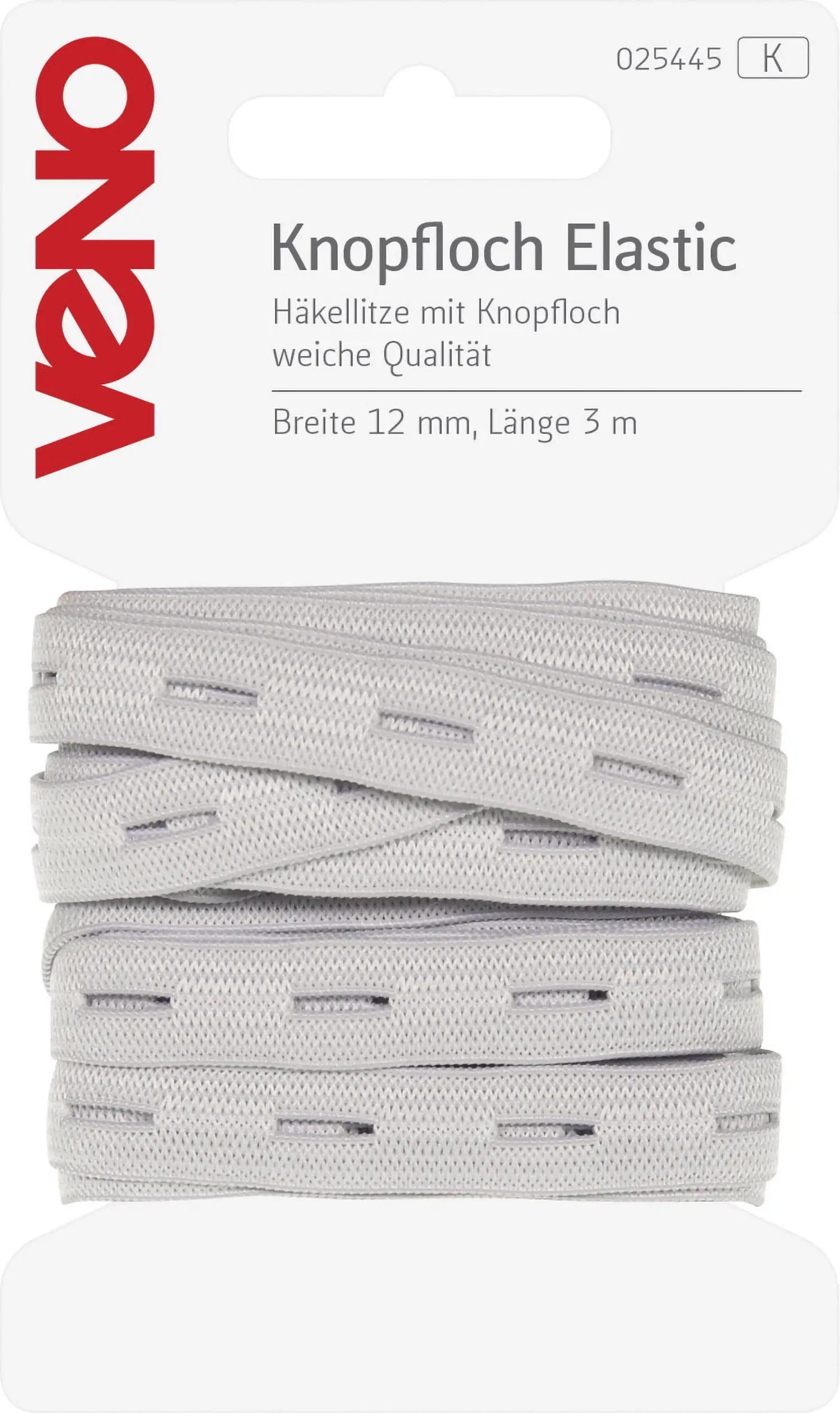 Stofferia Stoff Knopfloch Elastic SB 12mm weiß 3m, Meterware