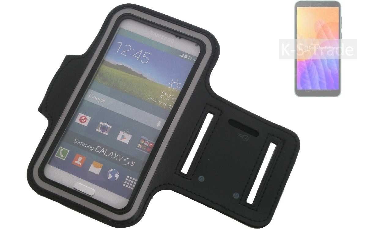 K-S-Trade Handyhülle für Huawei Y5p, Neopren Jogging Armband Sportarmband Oberarmband schwarz mit