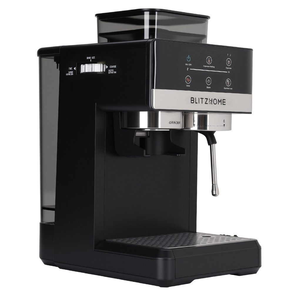 BLiTZWOLF Espressomaschine, 1.8l Kaffeekanne, Siebträger 58, Siebträger-Espressomaschine mit Kegelmahlwerk und Dampfdüse