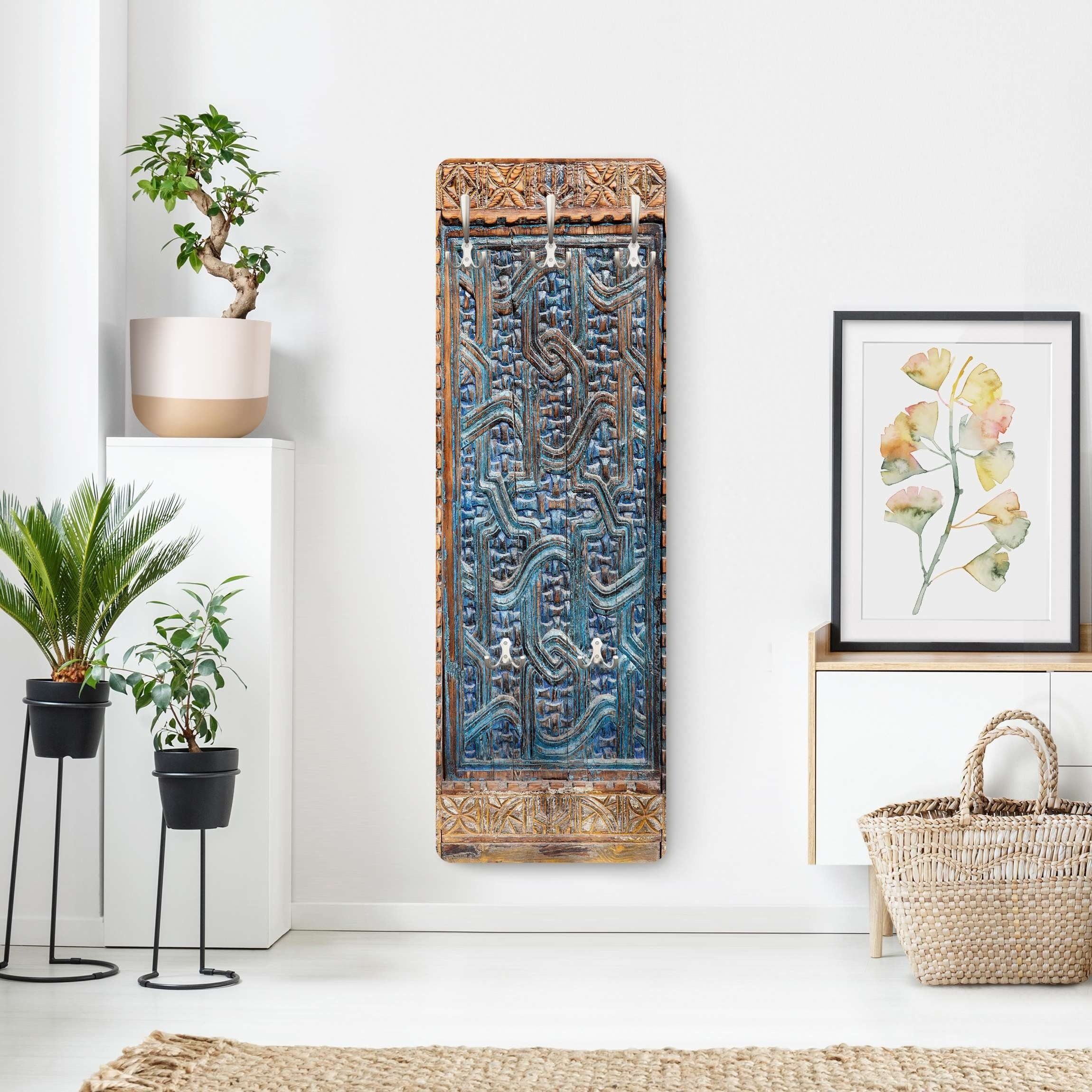Bilderdepot24 Garderobenpaneel Design Holzoptik Muster Orientalisch Tür marokkanischer Schnitzkunst (ausgefallenes Flur Wandpaneel mit Garderobenhaken Kleiderha – Bild 4 von 5