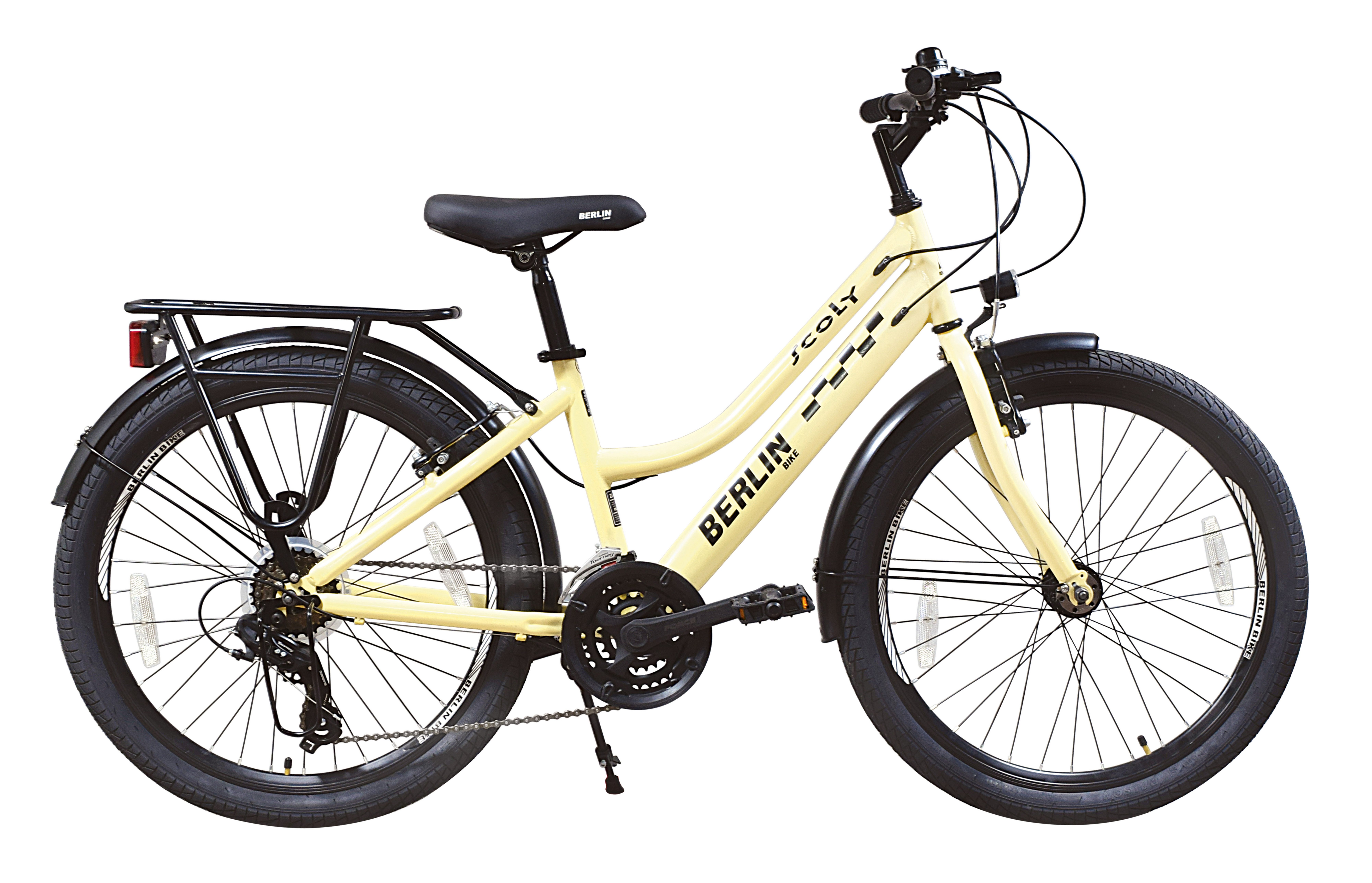 BERLIN BIKE Kinderfahrrad Scoly 24 Zoll Cityrad, 21 Gang, Für Mädchen und Jungen, mit StVZO-Beleuchtung und Gepäckträger