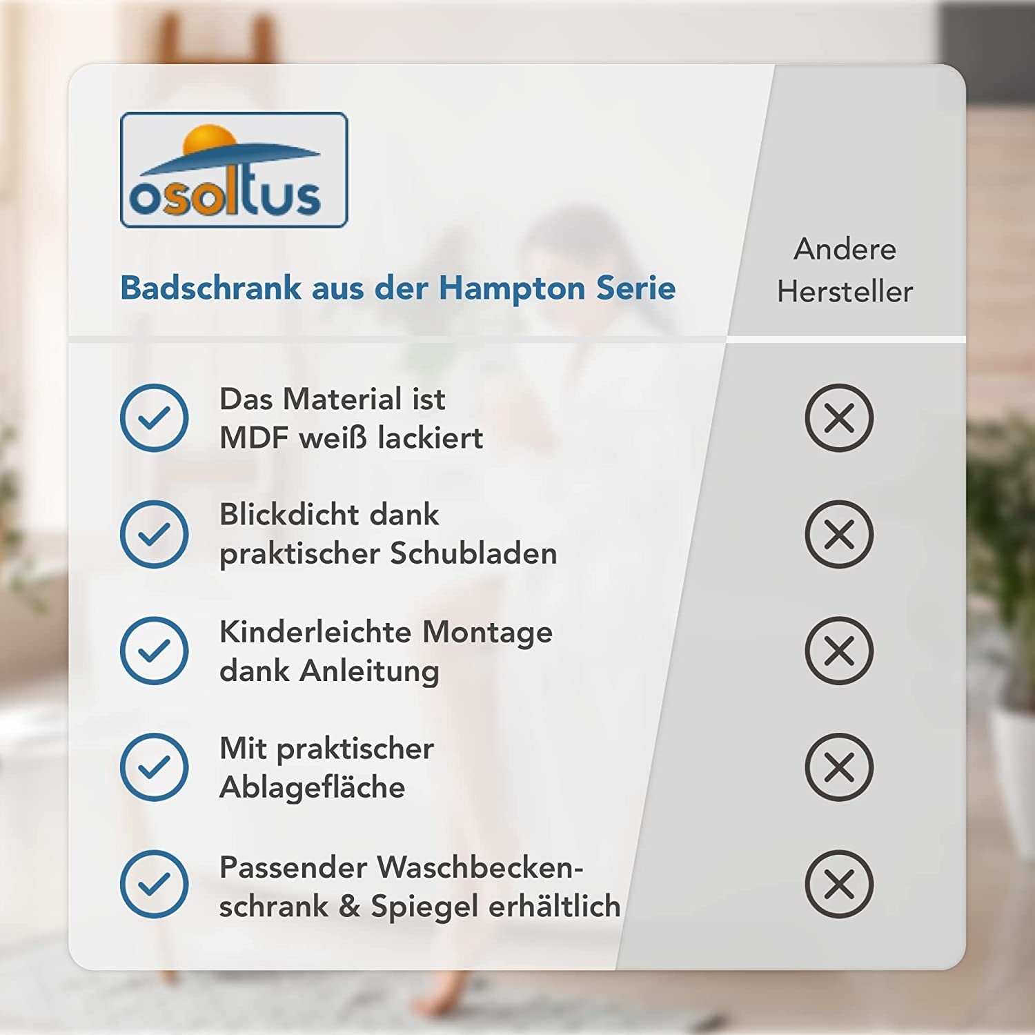 osoltus Badregal osoltus Badschrank Hochschrank Badregal Hampton 144 cm Holz Weiß – Bild 4 von 5