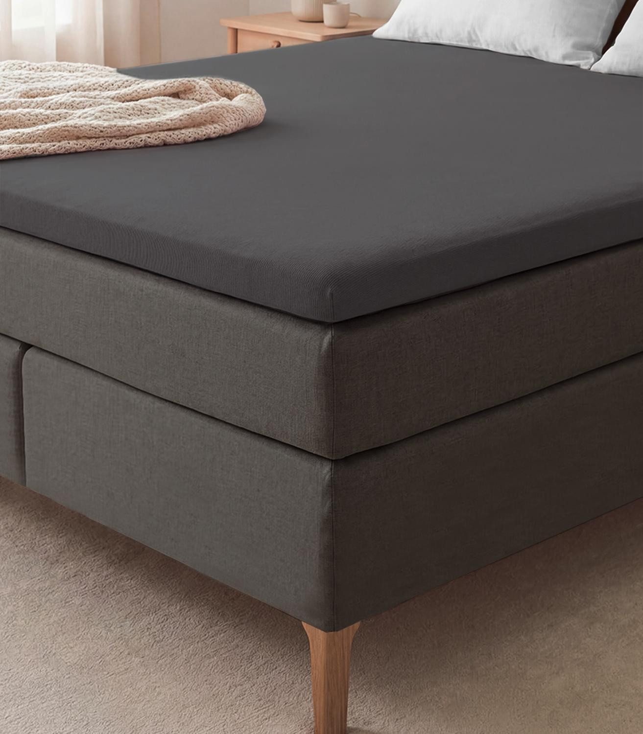 Wülfing Spannbettlaken TOPPY, für Topper, Titanfarben uni, 120 x 200 cm, Baumwolle, Gummizug: rundum, (1 Stück), Für Topper