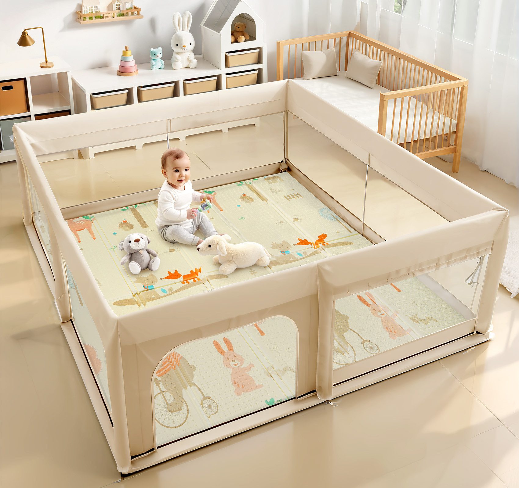 lindahandel Spielmatte Baby Krabbelmatte 200x180x1,5 cm – faltbar, wasserdicht, doppelseitig (Packung, 1-St., 1 × Krabbelmatte+1 × Tragetasche), Weiche Spielmat – Bild 5 von 5