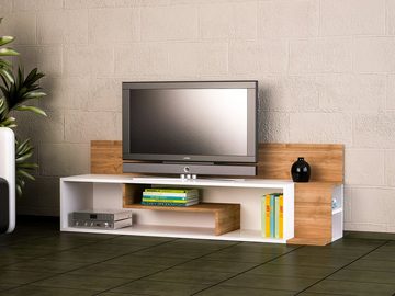 moebel17 Lowboard Tv Lowboard Stream Weiß Walnuss, mit 6 Ablage Fächern, mit ausgefallenem Design, Moderner TV Lowboard