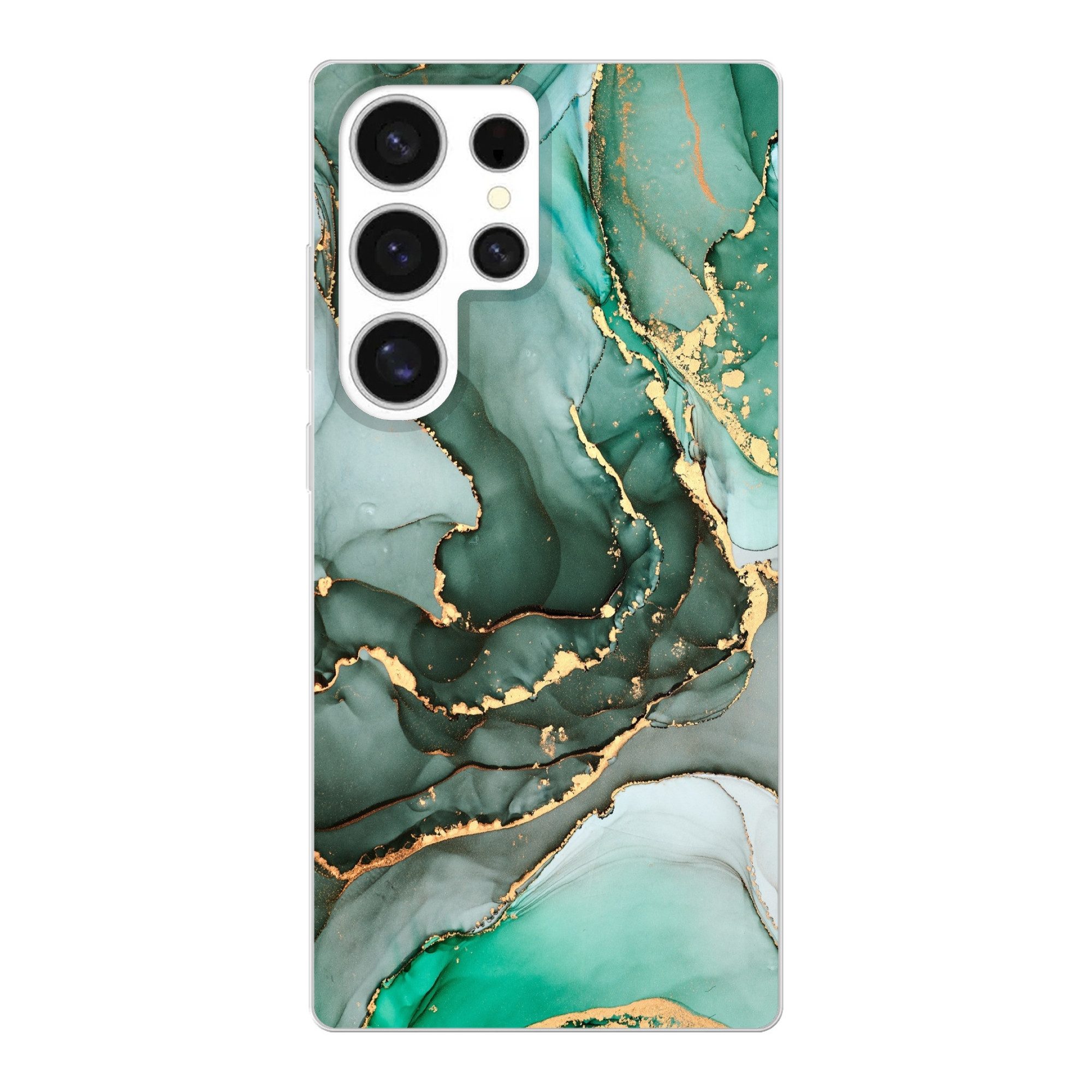 MuchoWow Handyhülle für Samsung Galaxy S25 Ultra Gold - Marmor - Grün - Luxus - Marmoropti, Phone Case, Silikon, Schutzhülle Dünn