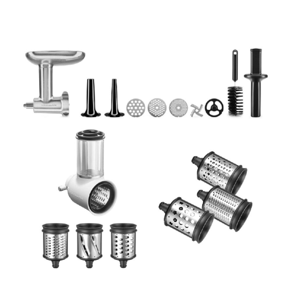 KitchenAid Gemüseschneidaufsatz KitchenAid Set Metallfleischwolf+ Gemüseschneider+ Zusatztrommeln