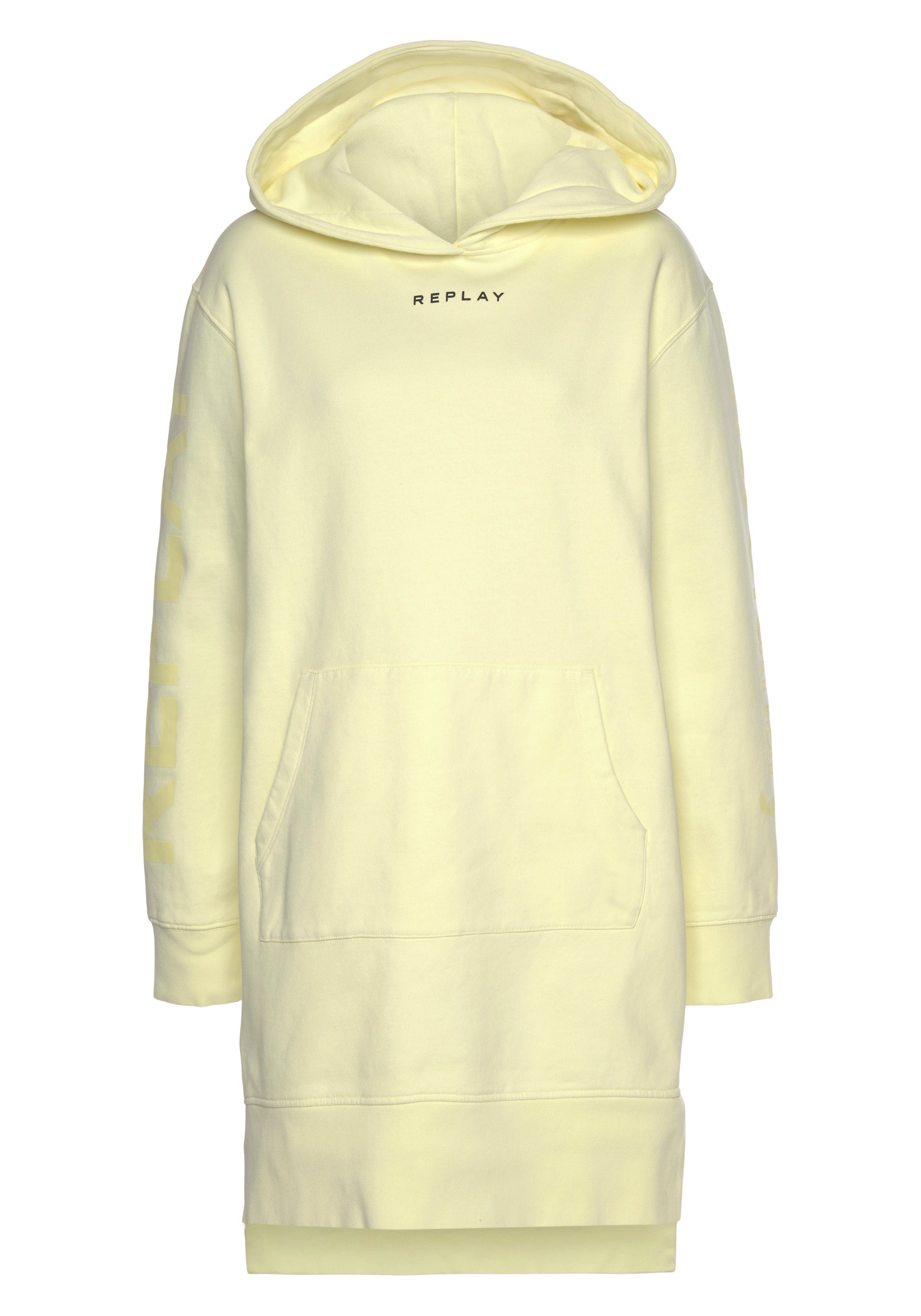 mit pastel Sweatkleid Logoprint yellow Baumwoll-Fleece Replay aus