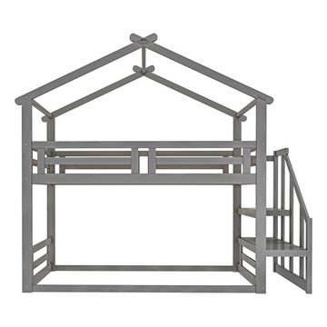 IDEASY Etagenbett Etagenbett im Spielhausstil mit Leiter, (Rahmen aus massivem Kiefernholz), durchgehenden Gittern für Sicherheit und Geborgenheit