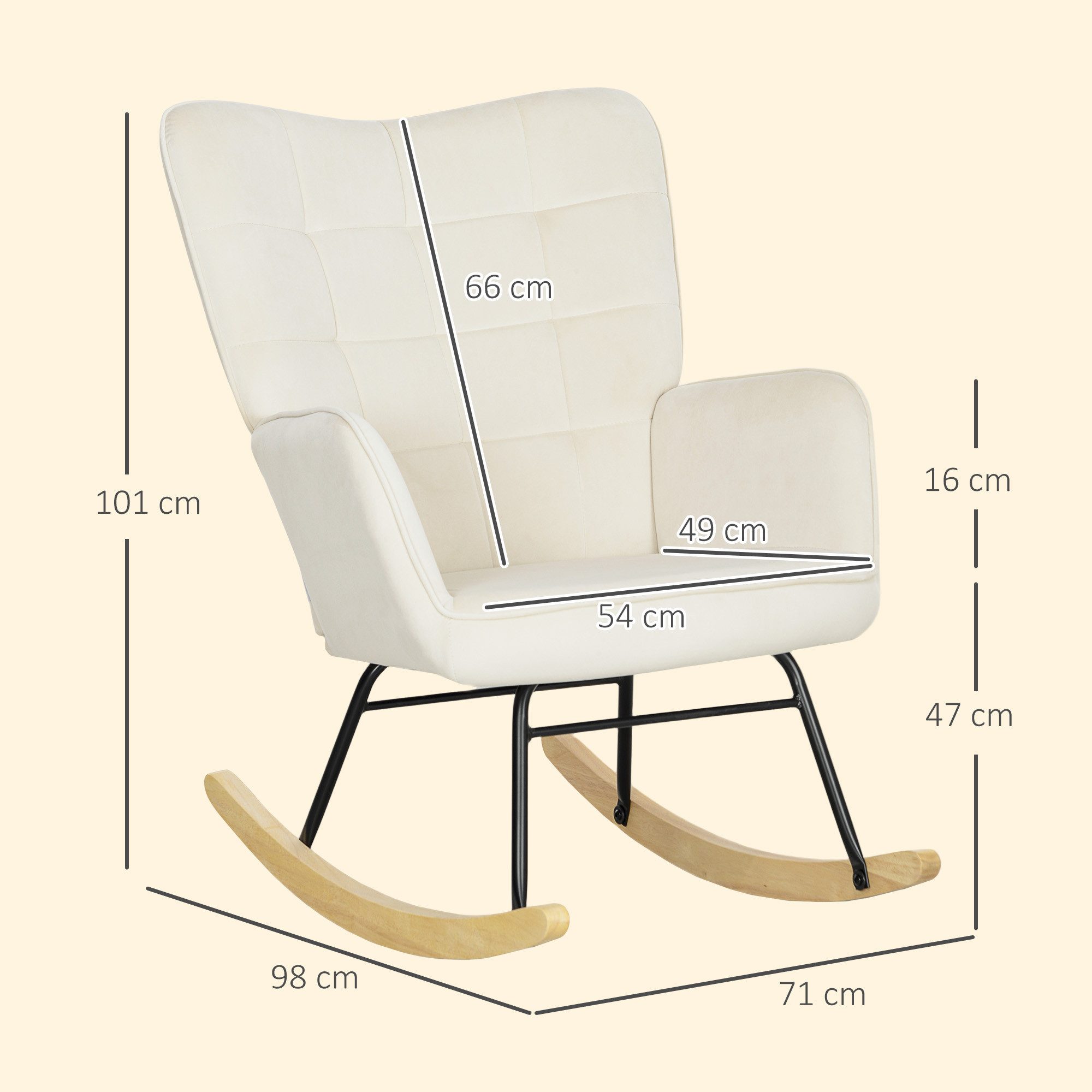 HOMCOM Schaukelstuhl Schaukelsessel, Relaxsessel mit Armlehne, Samtimitat, bis 120kg (Schaukelsessel, 1 St), für Wohnzimmer, Schlafzimmer, Beige