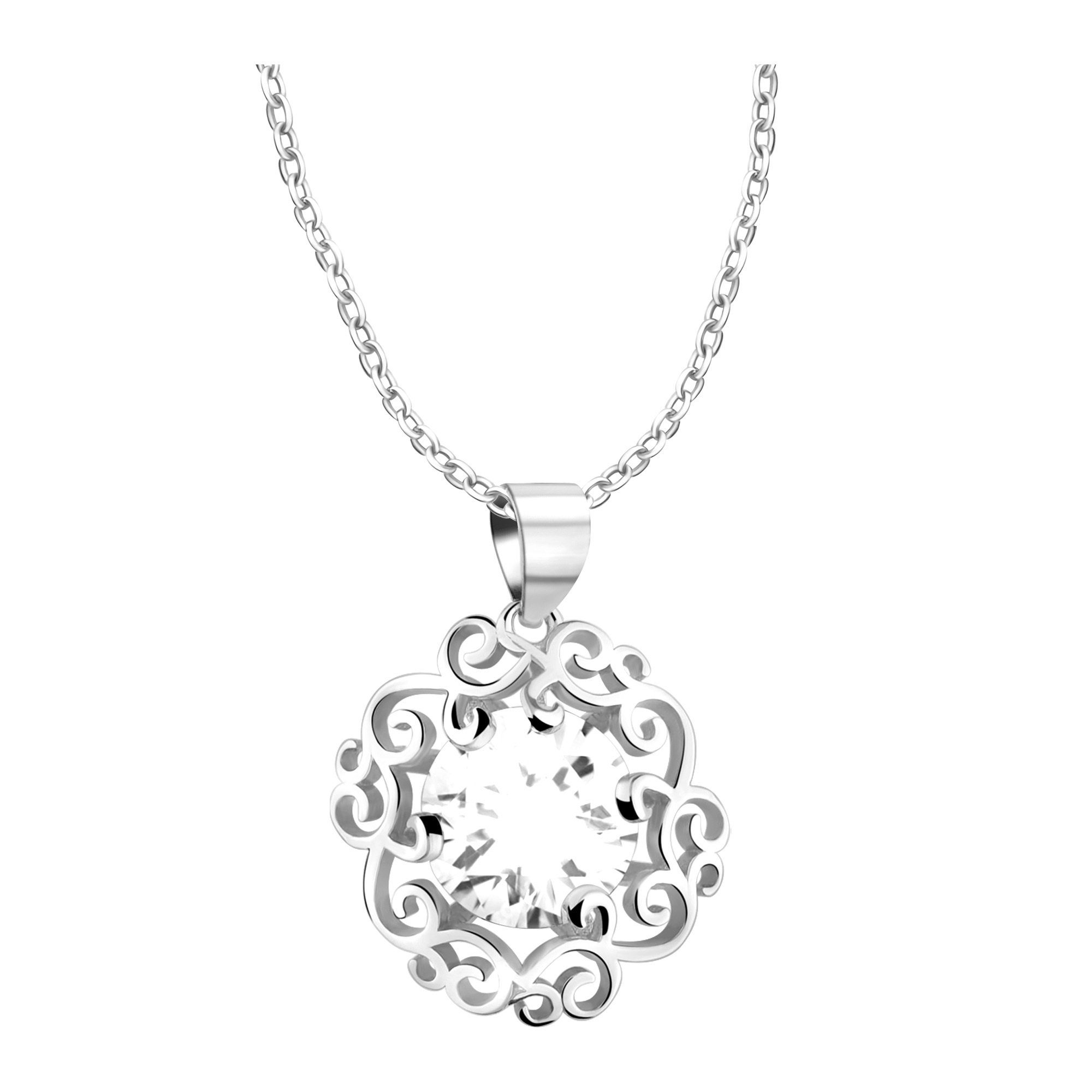 925 Sofia Schmuck Kette mit Damen Blume, Milani Ornament Anhänger Silber