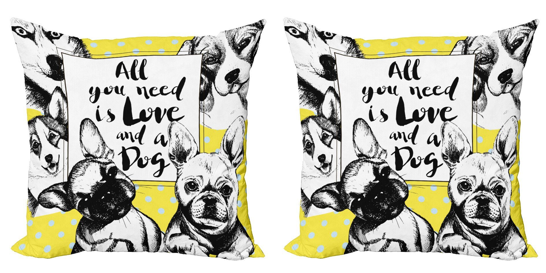 Hunde Modern Stück), und Accent Abakuhaus Vintage Kissenbezüge Doppelseitiger Digitaldruck, Zitat (2 Tupfen