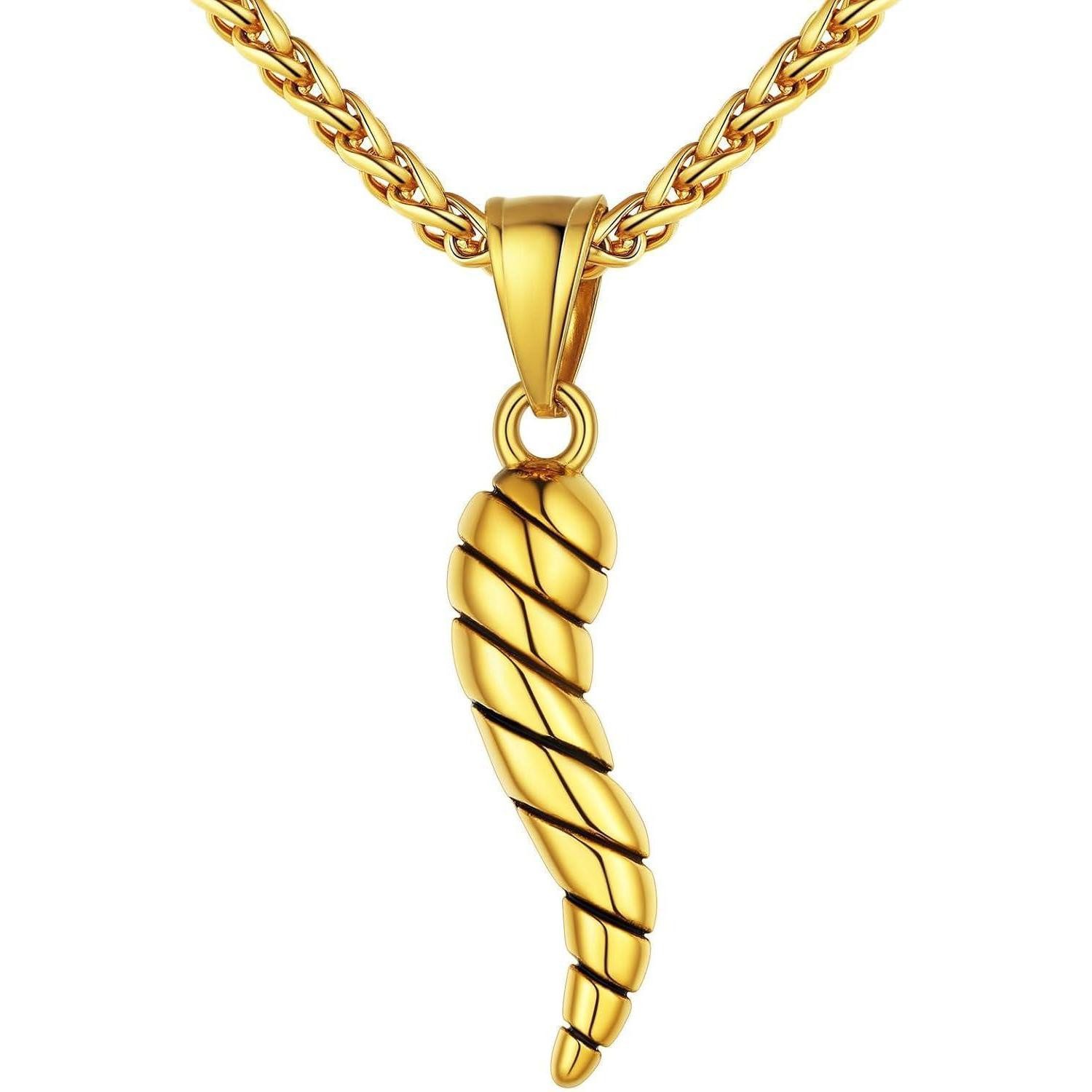 LuxusKollektion Kette mit Anhänger 3D Italienisches Horn Halskette Gold 316L Edelstahl Glücksbringer