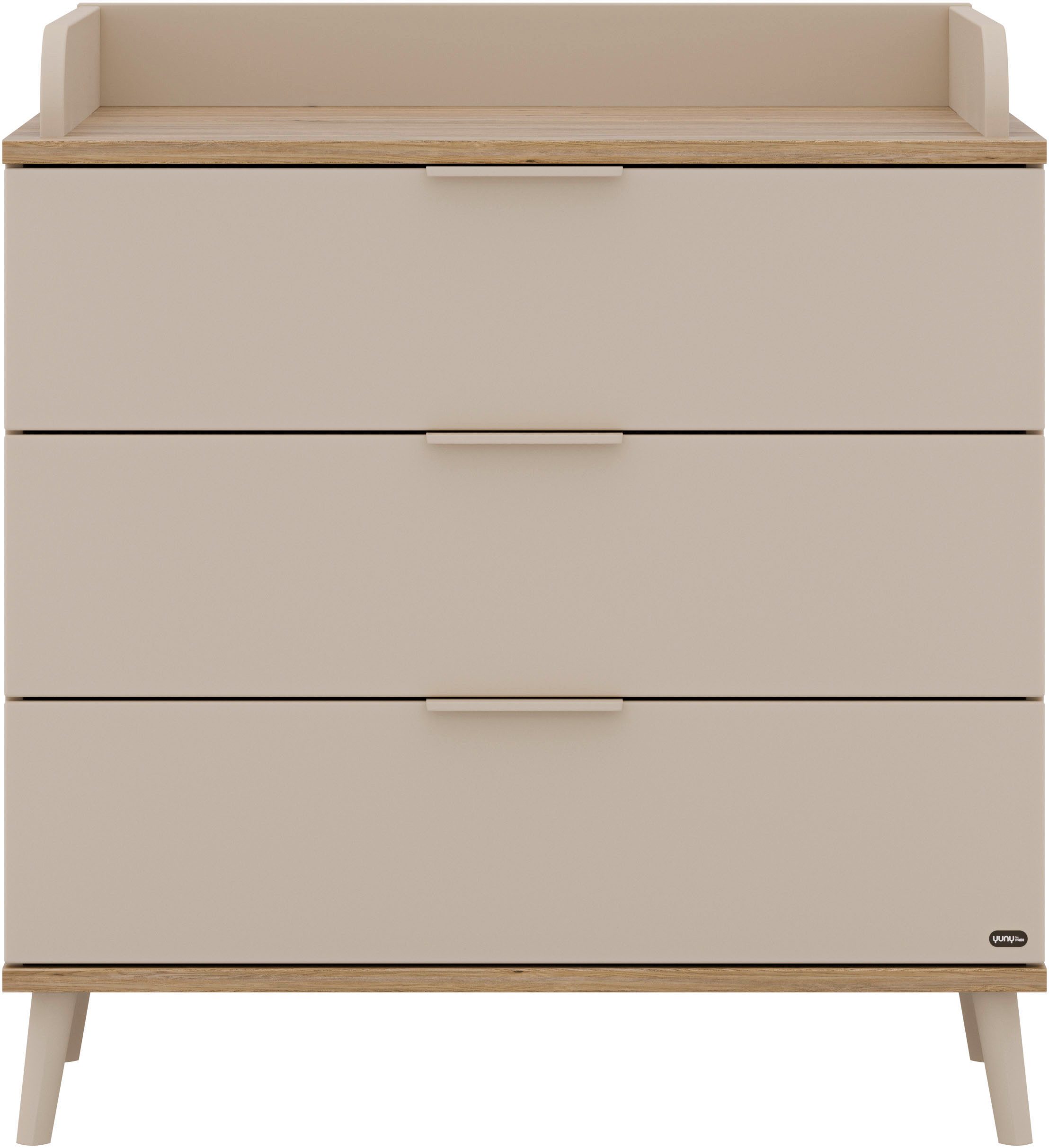 Wickelkommode HAZEL in Beige, 3 Schubladen mit Soft-Close, inkl. Wickelaufsatz