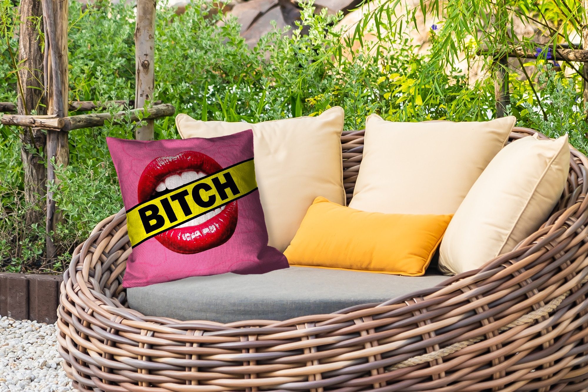 MuchoWow Dekokissen Lippen - Text - Bunt, Kissenbezüge, Kissenhülle, Kissen, Outdoor, 40x40 cm
