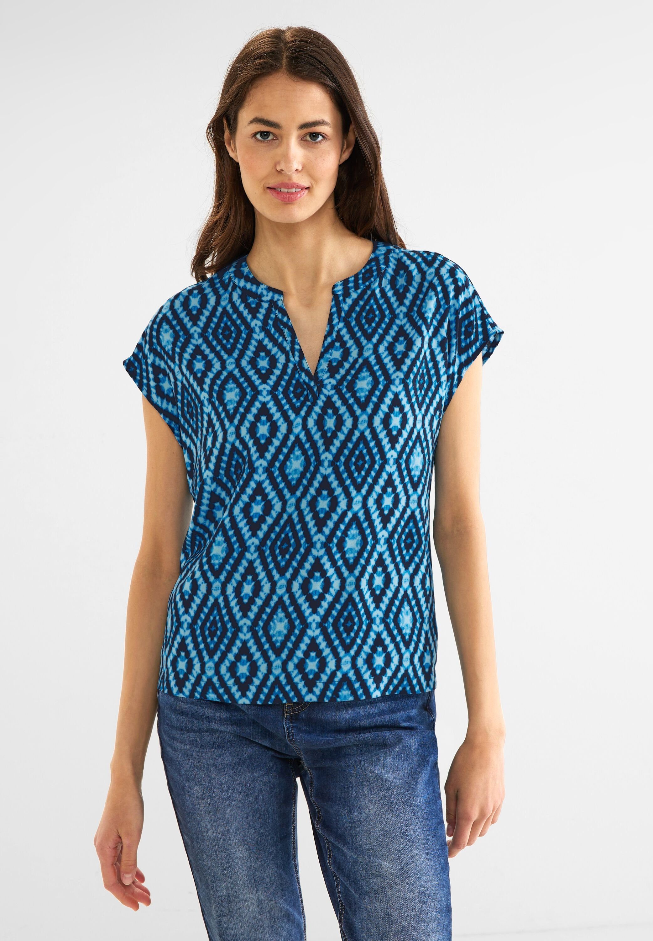 STREET ONE Shirtbluse aus softer Viskose, Rhombus Minimalprint | Rundhalsshirts