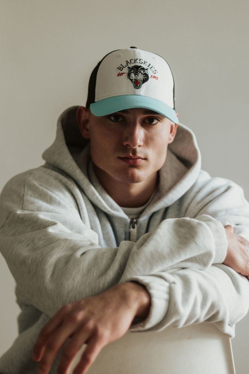 Blackskies Baseball Cap Traditional Tattoo Trucker Cap Panther Weiß-Schwarz-Blau