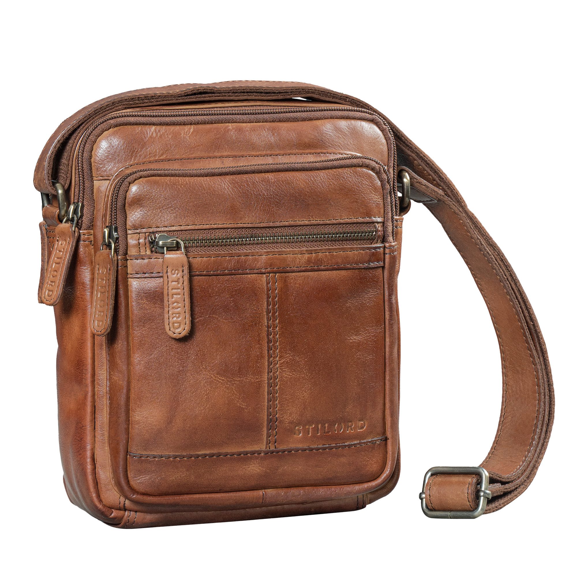 Schultertasche "Lorenzo" Kleine Umhängetasche Herren Leder für 8 Zoll Tablet