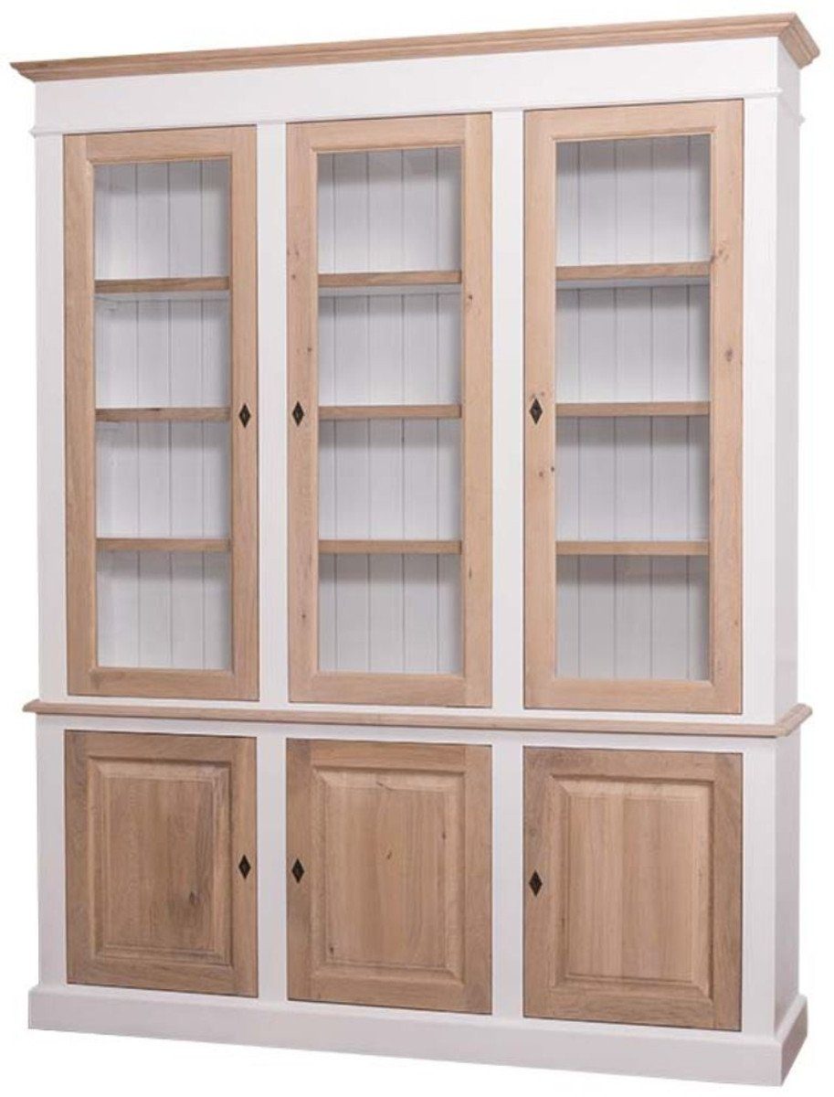 Casa Padrino Stauraumschrank Landhausstil Wohnzimmerschrank Weiß / Naturfarben 182 x 48 x H. 228 cm - Landhausstil Wohnzimmermöbel