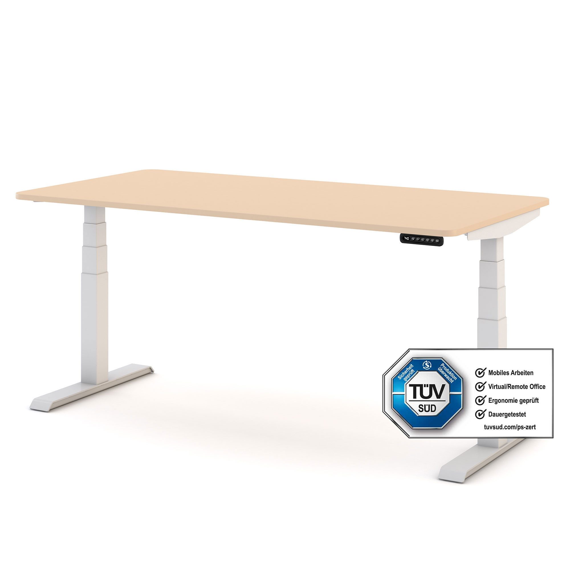 ASSMANN Büromöbel Schreibtisch PITINO Curved (120x70cm Weiß Sand elektrisch höhenverstellbar, einfache Montage, für Büro und Homeoffice), TÜV-zertifiziert, Blauer Engel, 5 Jahre Herstellergarantie