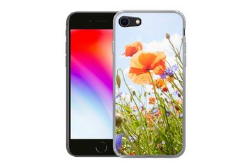MuchoWow Handyhülle Blumen - Mohn - Frühling - Natur - Rot - Blau, Handyhülle Apple iPhone SE (2022), Handy Case, Silikon, Bumper Case