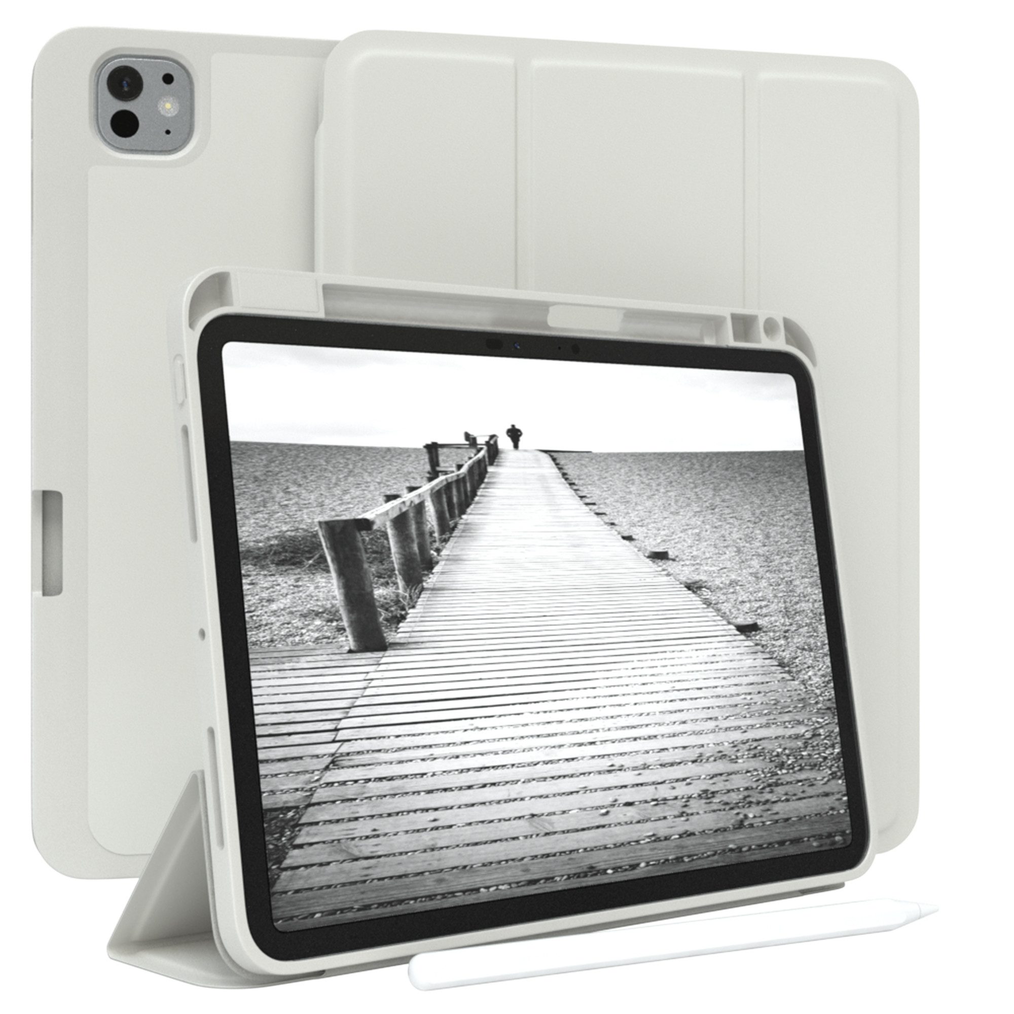 EAZY CASE Tablet-Hülle Penholder Smartcase für Apple iPad Pro 11 (2024) 11 Zoll, Apple Pencil Hülle Stifthalter Etui zum Aufstellen Klapphülle Grau