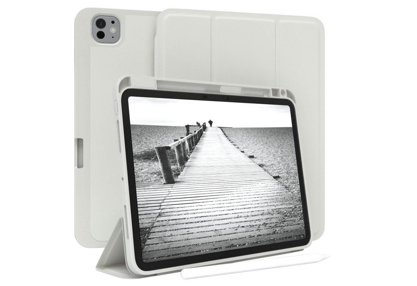 EAZY CASE Tablet-Hülle Penholder Smartcase für Apple iPad Pro 11 (2024) 11 Zoll, Apple Pencil Hülle Stifthalter Etui zum Aufstellen Klapphülle Grau
