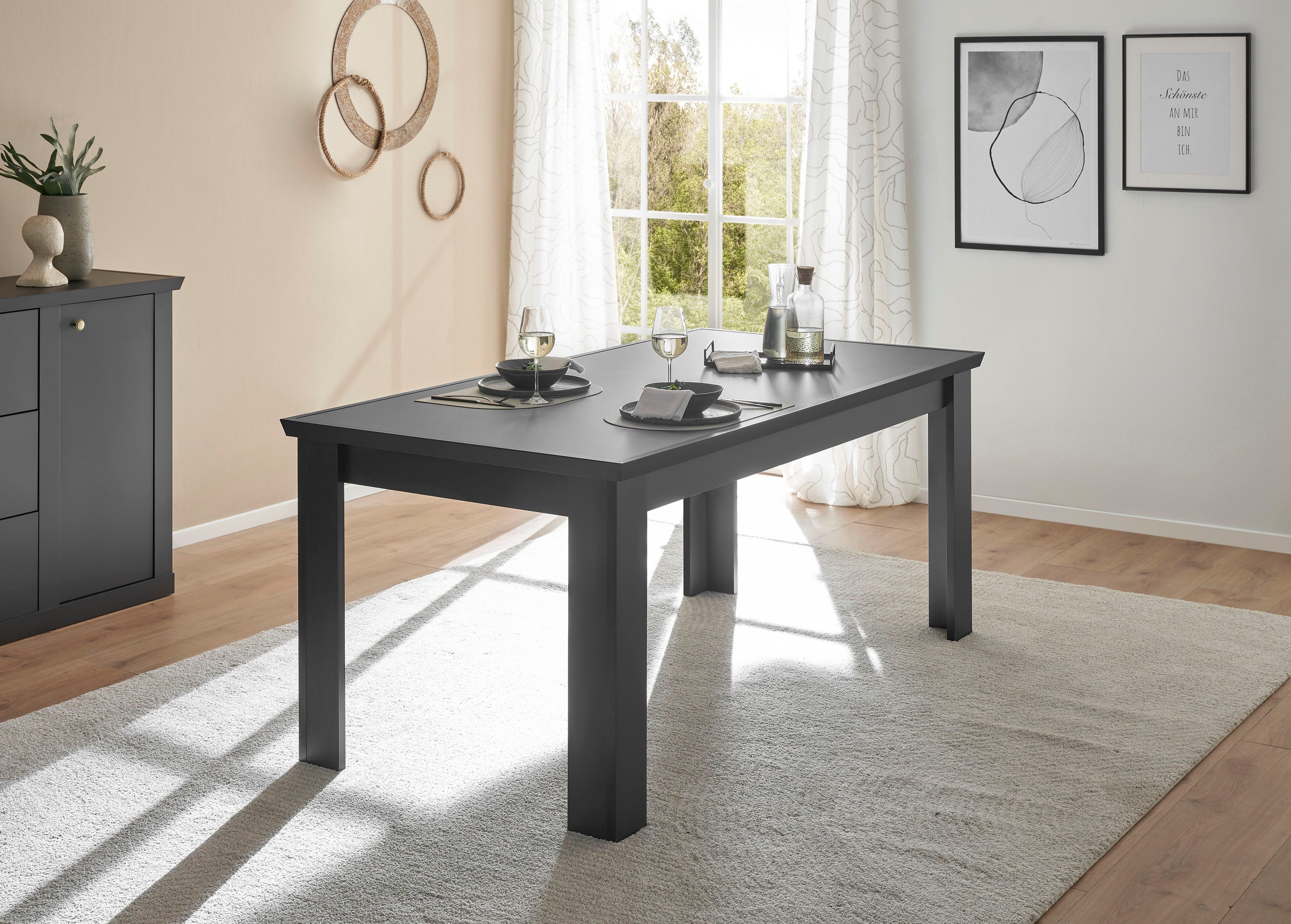Home affaire Esstisch Lincoln, Tisch im Landhausstil, schwarzer Esszimmertisch, edles Design, abgeschrägte Tischplatte, 180 cm breit