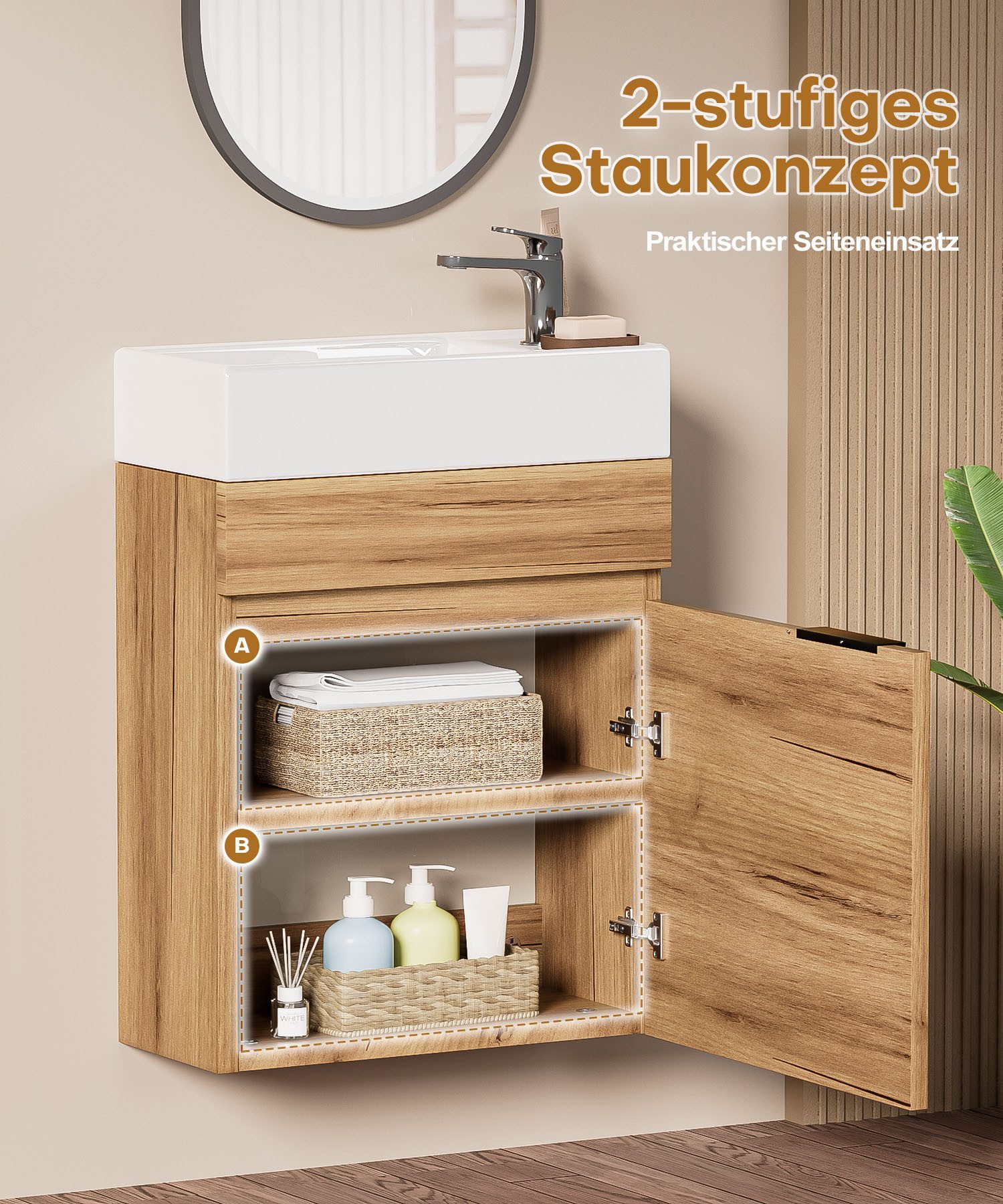 Yorbay Waschtisch Badmöbel Set mit Keramikbecken (Breite 41cm), Kompakter U günstig online kaufen