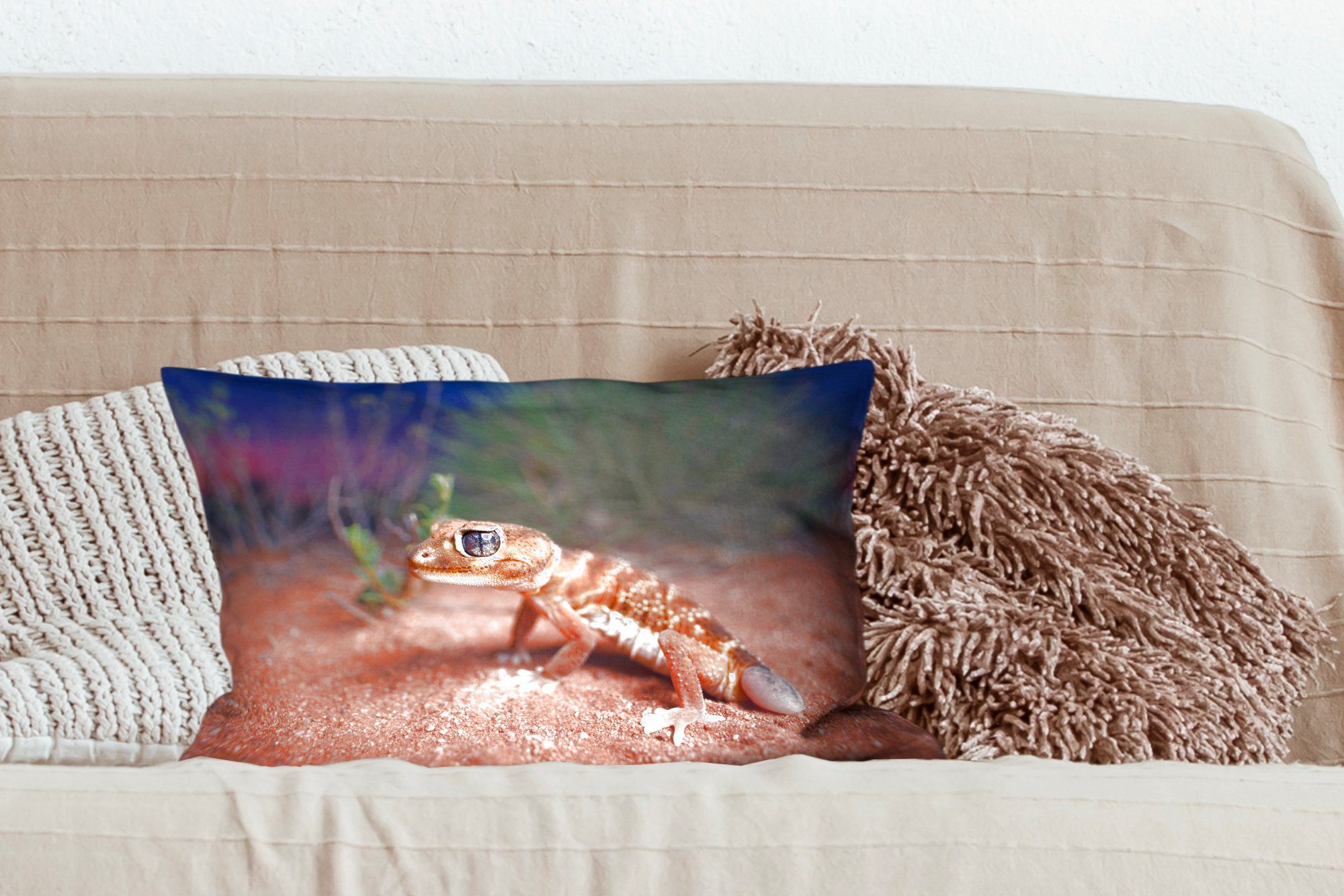 MuchoWow - Jung Dekoration, Dekokissen Gecko - mit Zierkissen, Sand, Dekokissen Schlafzimmer Füllung, Wohzimmer
