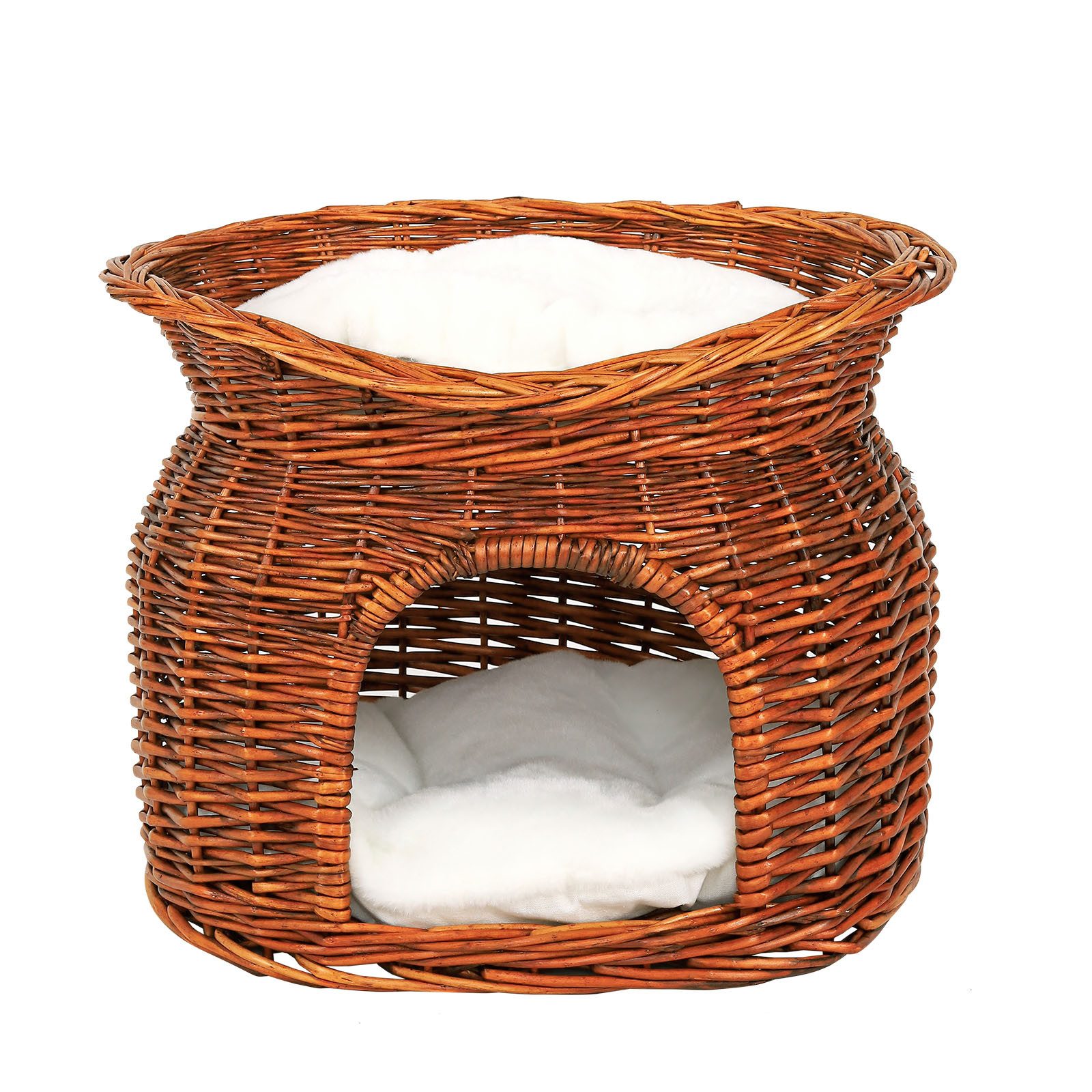 lionto Katzenhaus aus Weidenholz mit Höhle & Liegedach, 55x39x43 cm, inklusive 2 Kissen, stabil & nachhaltig