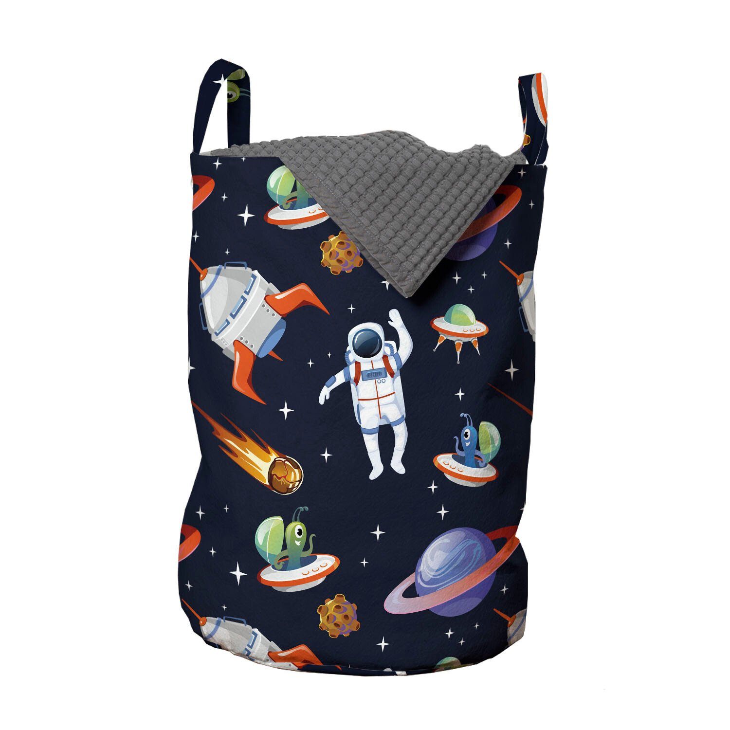 Abakuhaus Wäschesäckchen Wäschekorb mit Griffen für Asteroid Kordelzugverschluss Ausländer Waschsalons, Galaxy Astronaut UFO