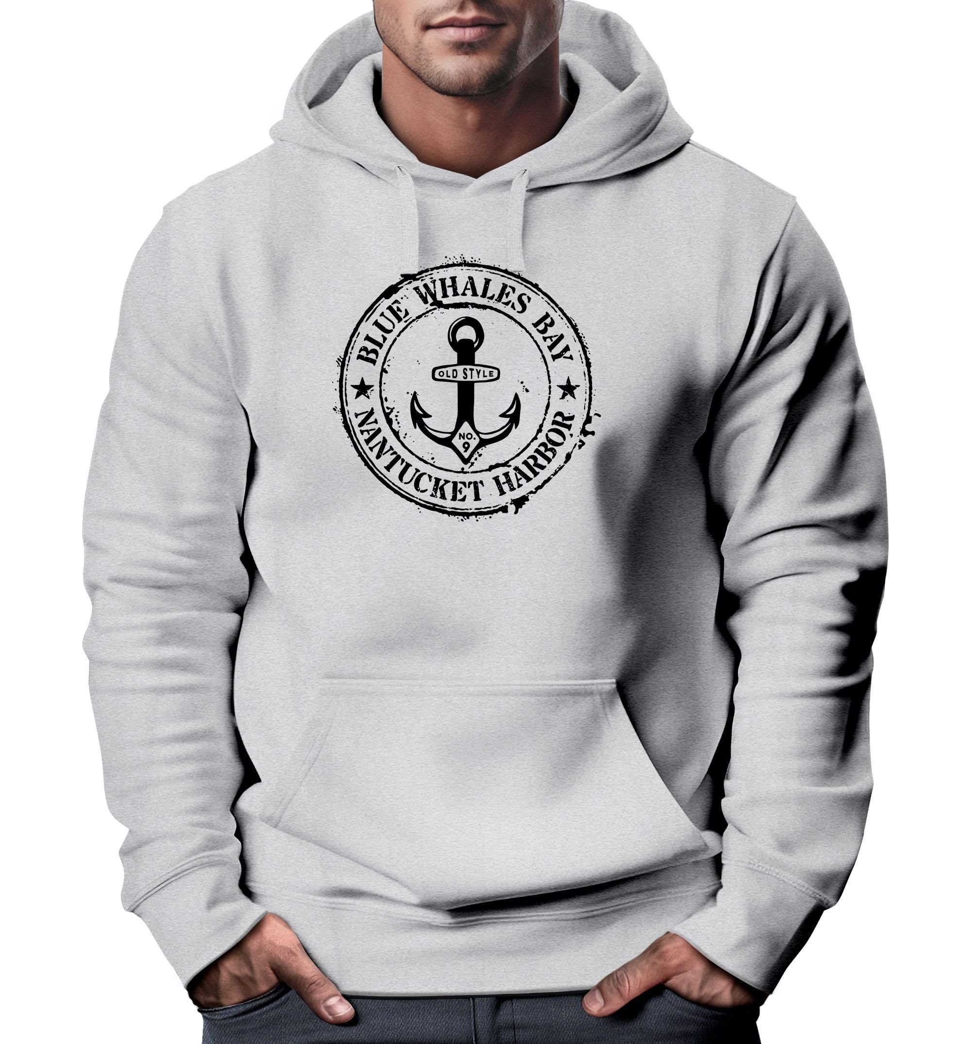 Hoodie Hoodie Herren maritimes Anker Motiv Anchor Print Vintage Stil