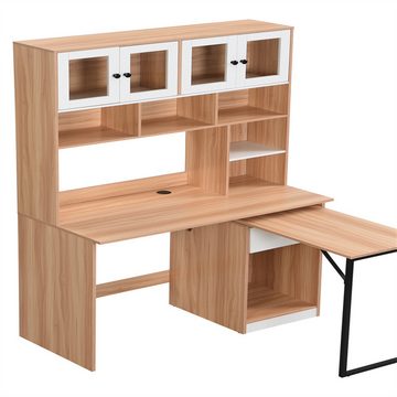 XDeer Schreibtisch Computertisch,Regal-Schreibtisch,Schrankschreibtisch, Arbeitstisch, Schrankschreibtisch,Weiß Natur 180cm