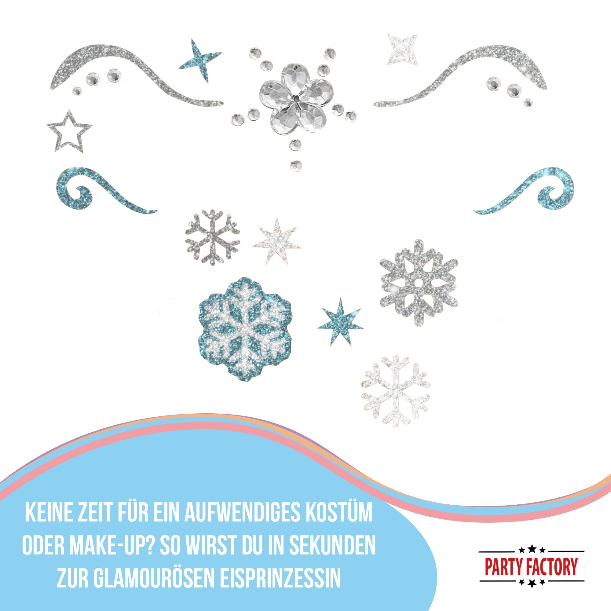 Party Factory Strass-Tattoo Glitter Face Tattoo - Ice Queen, mit Glitzerelementen und Strass-Steinchen je nach Wahl