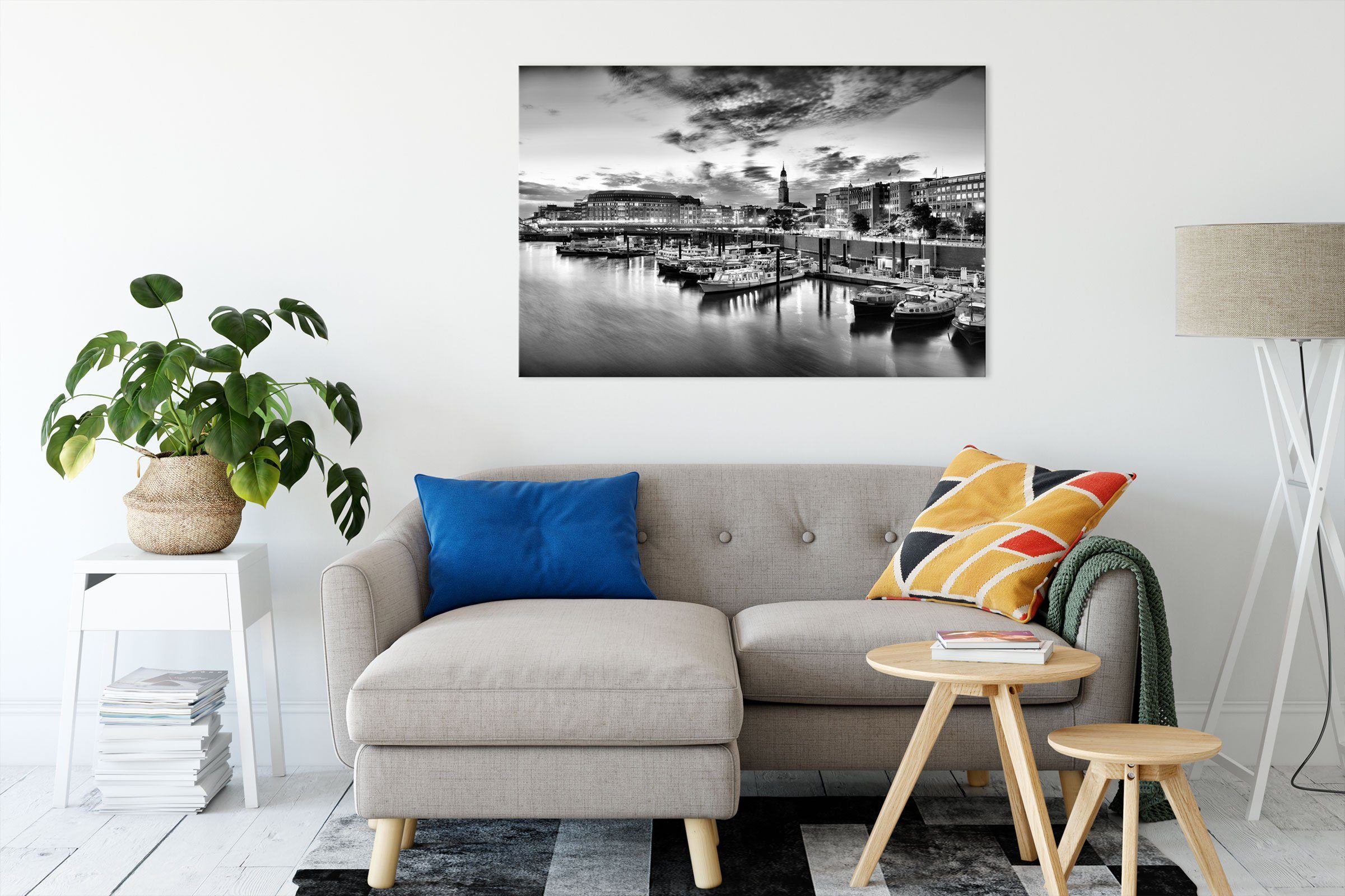 Pixxprint Leinwandbild Hamburger Hafen am Abend, günstig online kaufen