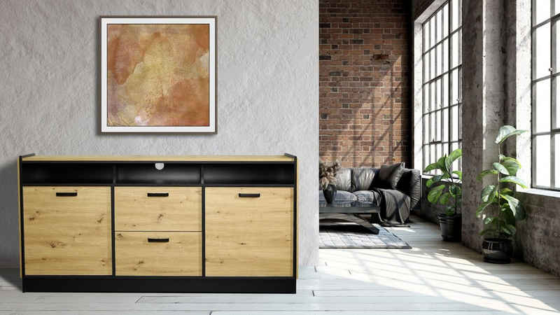 Küchen-Preisbombe Kommode Karia 180 cm Anbauwand Schrankwand Esszimmer Sideboard Artisan Schwarz