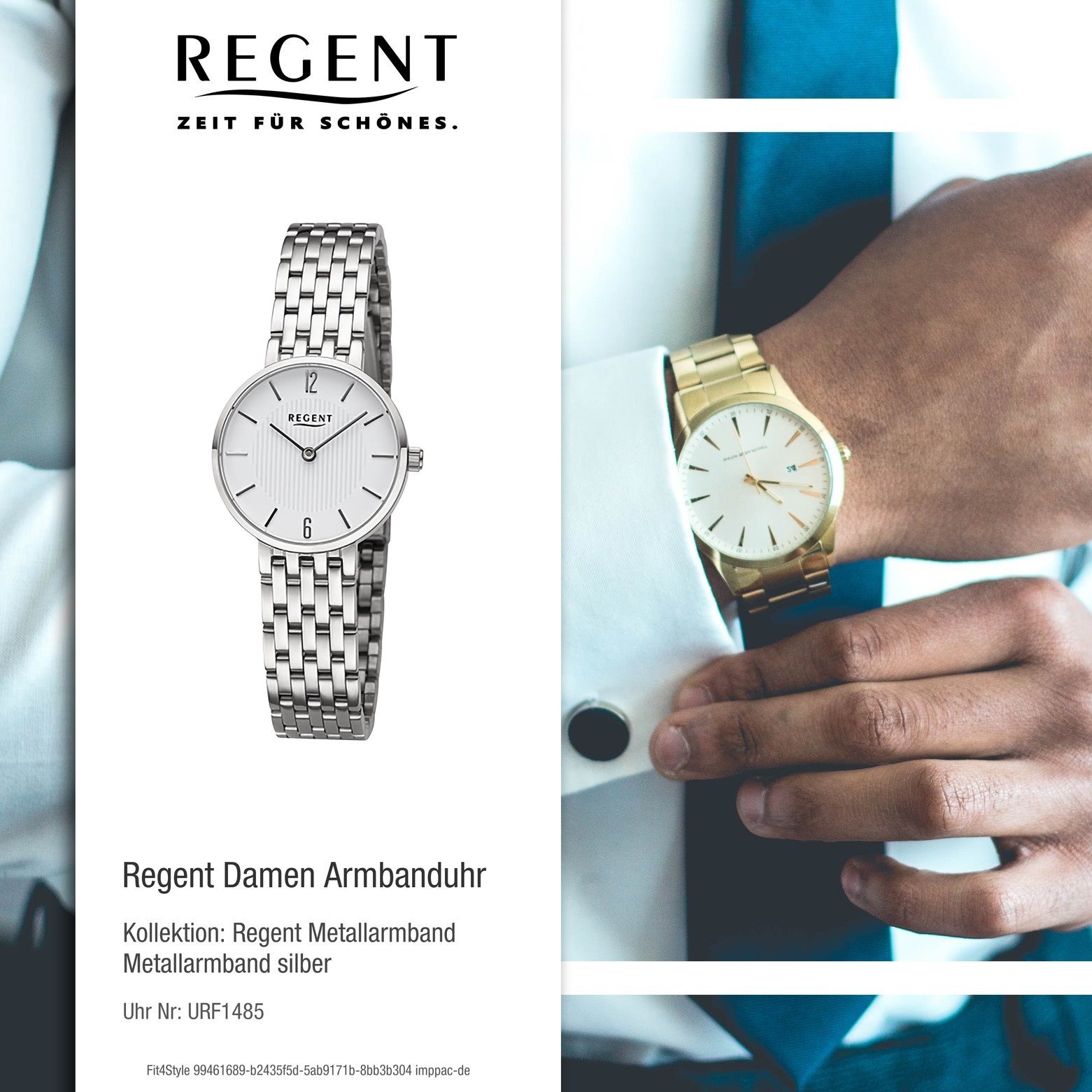 Regent 28mm), Armbanduhr Armbanduhr extra Quarzuhr Damen (ca. Analog, Regent Damen Metallarmband groß rund,