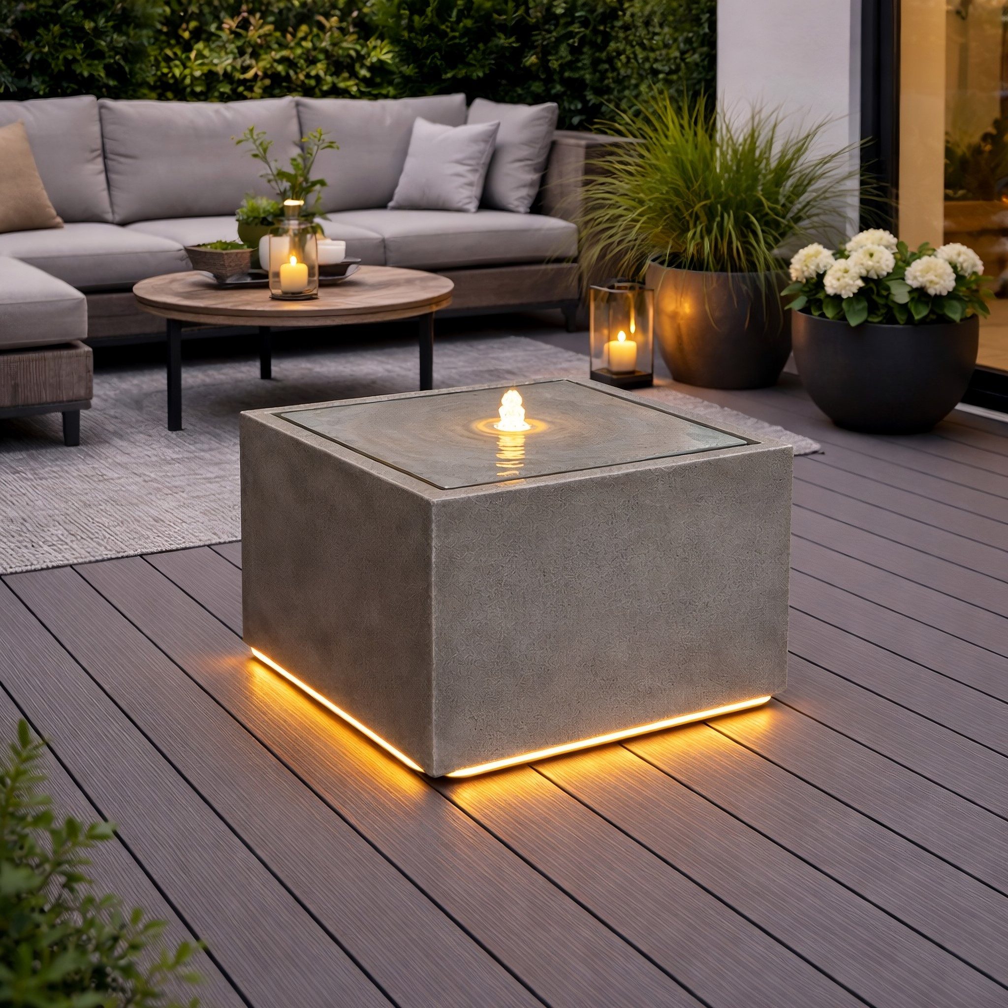 Wacredo Gartenbrunnen Premium Wasserspiel Komplettset Manila sand, Wasserbecken BxT: 50x50 cm, Gesamtmaß: 50 x 50 x 33cm (L x B x H)